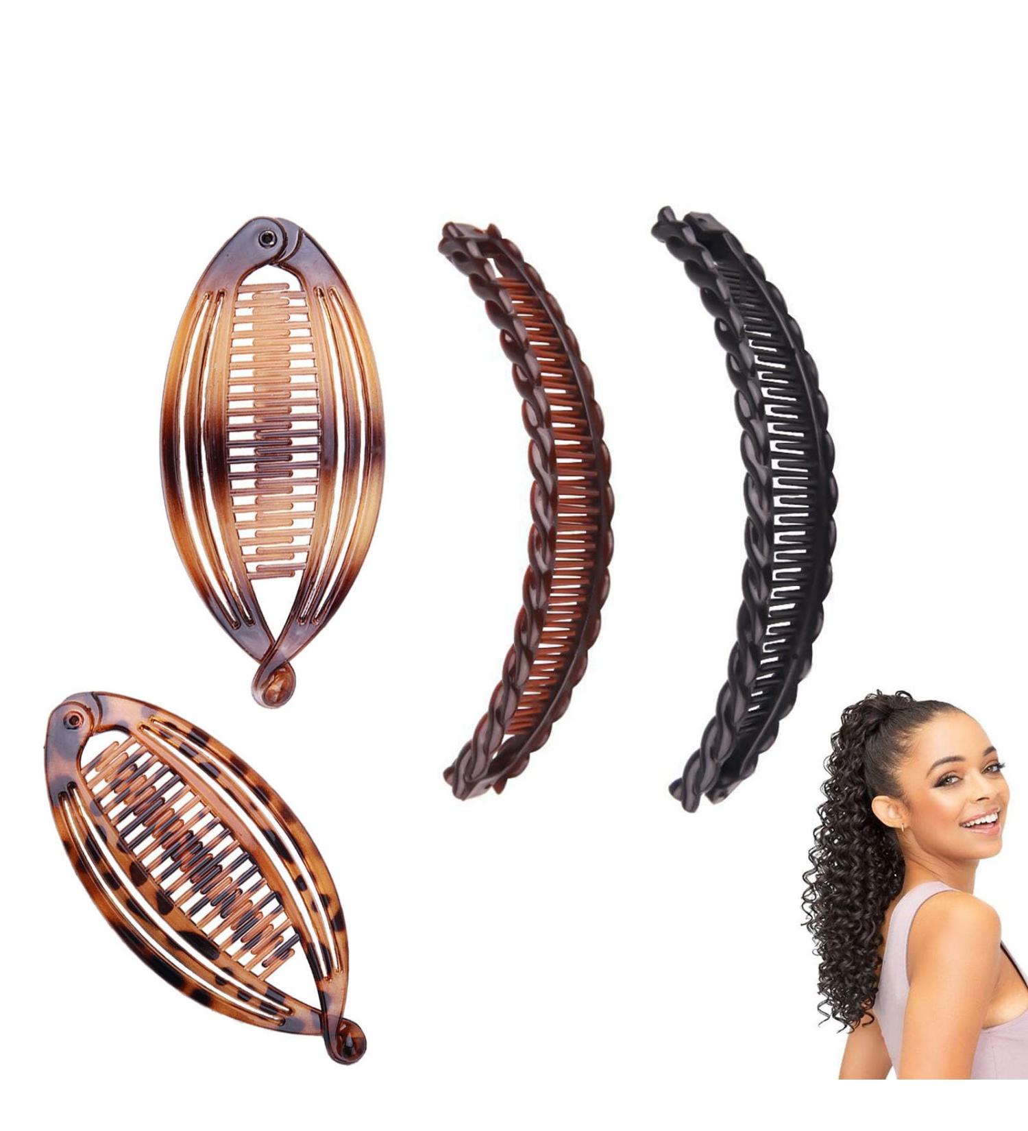 Banana Hair Clip 4 PCS Banana Clip Banana Clips for Hair Beauty Fashion Accessories Ponytail Holder Clip for Girls and Ladies with Various Hairstyles Double Banana Clip Set - Buy Online on GoSupps.com