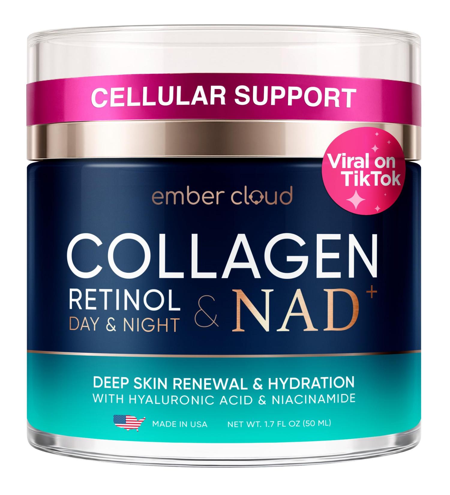 Collagen NAD+ Cream for Face Retinol Hyaluronic Acid Niacinamide for All Skin Types - Anti-Aging Face Moisturizer with Airless Pump - Day & Night Cream for Wrinkles - Made in USA 1.7 Oz - Buy Online on GoSupps.com