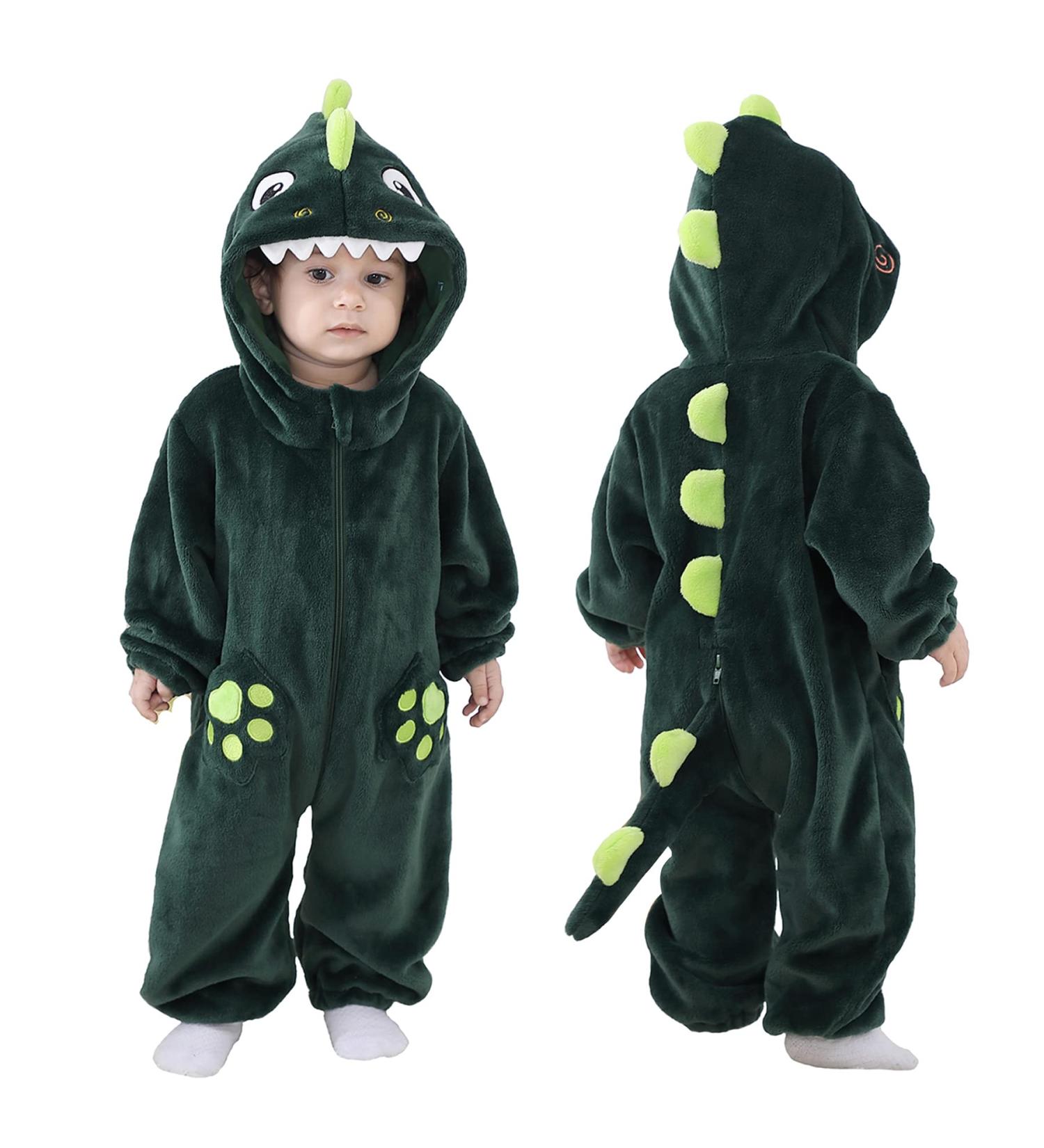 Doladola Unisex Kid's Costume Outfit Baby Boys Girls Flannel Animal Hooded Romper - Dark Green Shark | 3-6 Months - Buy Online on GoSupps.com