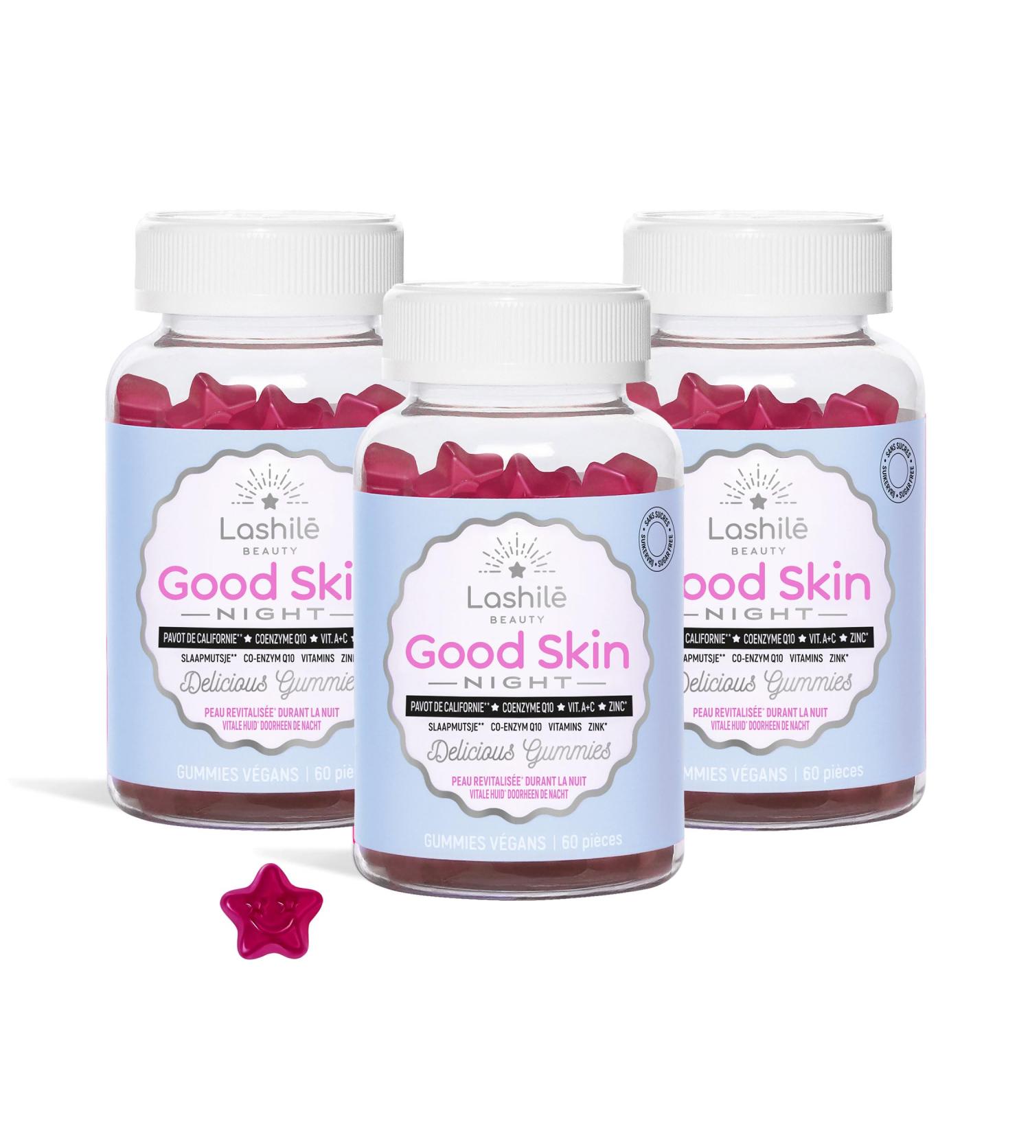 Lashil Beauty - Compl ment Alimentaire - R g n rateur de peau pendant la nuit - Good Skin Night - Made In France - Coenzyme Q10 Vitamine A C Zinc - Cure 3 Mois 180 Gummies 1 unit (Lot de 3) - Buy Online on GoSupps.com