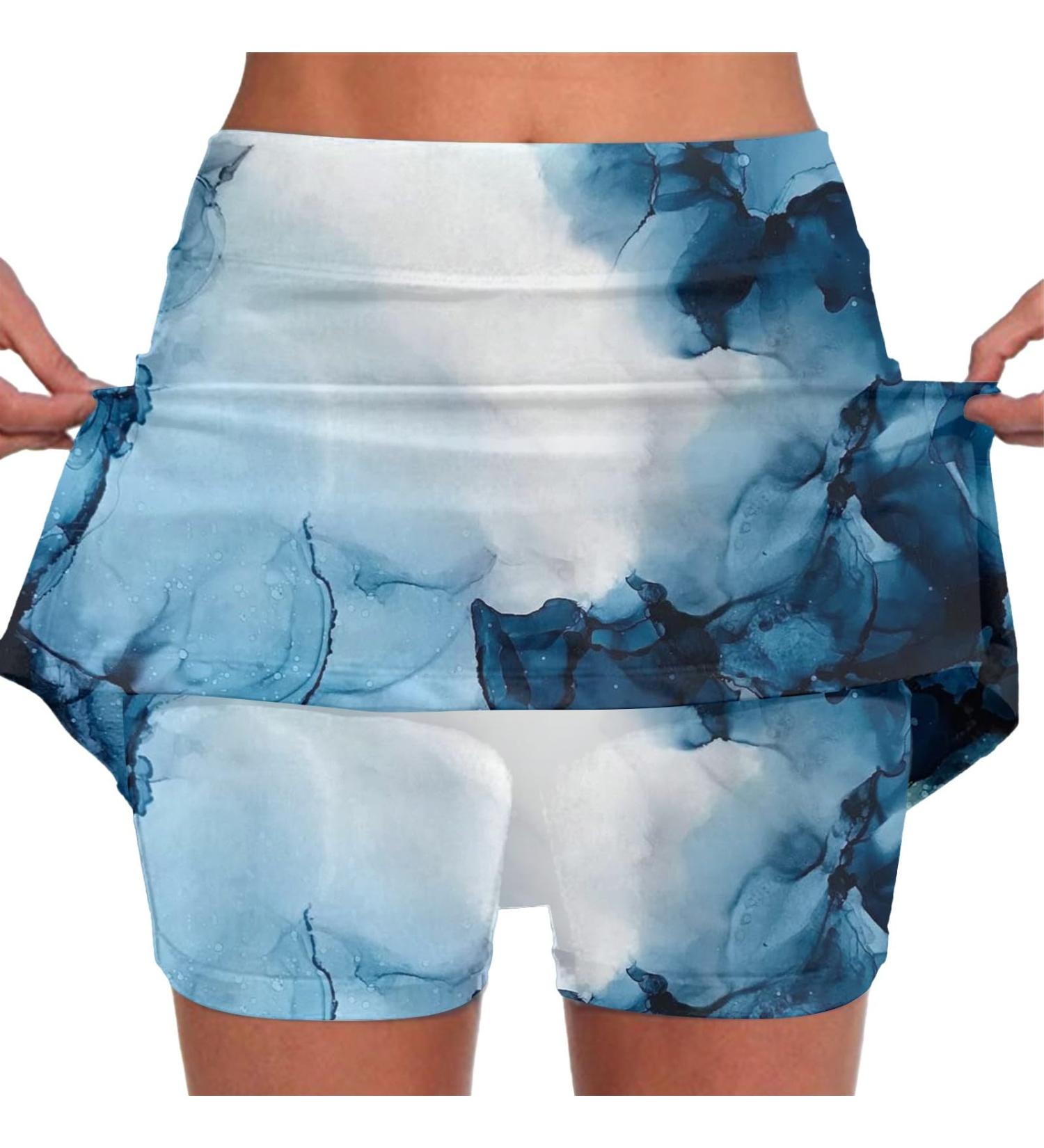 Buy iOoppek Women's Solid Color Mid Waist Yoga Workout Skirt with Pockets - Yellow & Sky Blue - XXL | International Shipping Available - Buy Online on GoSupps.com