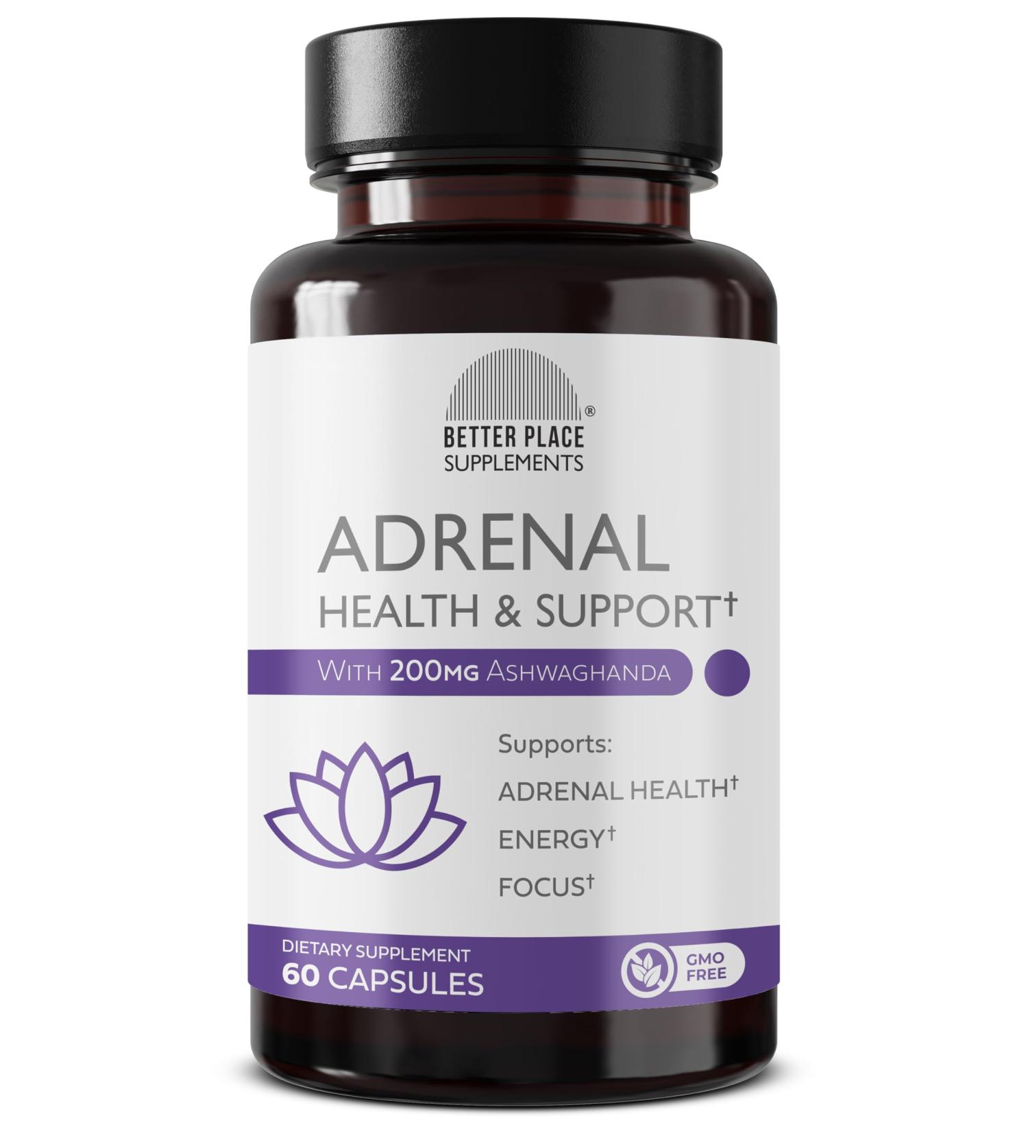 Better Place Supplements Adrenal Health & Support - 60 Capsules | Non-GMO Formula with L-Tyrosine & 200mg Ashwagandha | Supports Energy Focus Fatigue Relief (1) - Buy Online on GoSupps.com