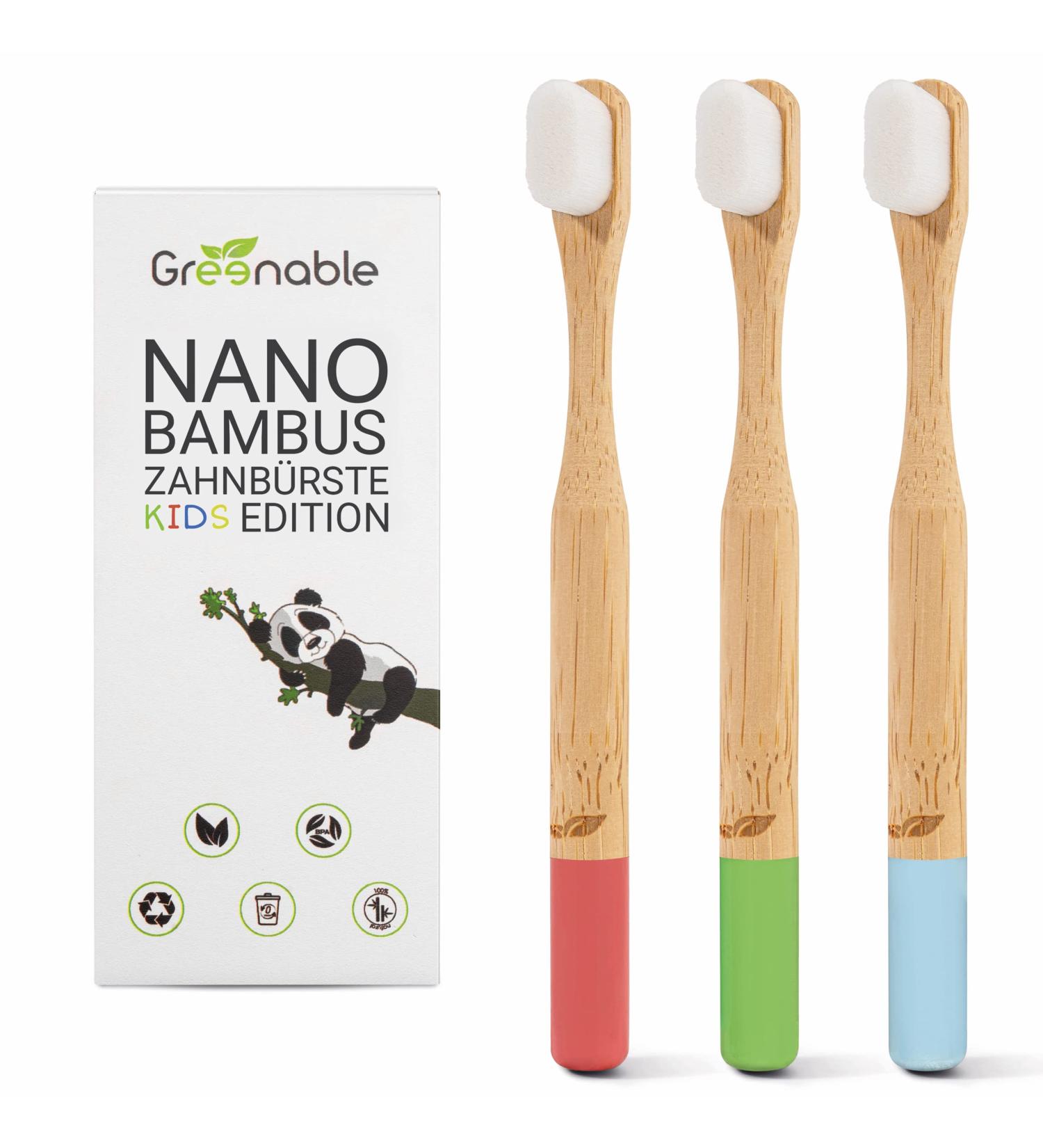 Buy Greenable Children Nano Bamboo Toothbrush Set 3 Pack - 10 000 Extra Soft Bristles BPA-Free Vegan Eco-Friendly - Colorful & Gum-Friendly - Buy Online on GoSupps.com