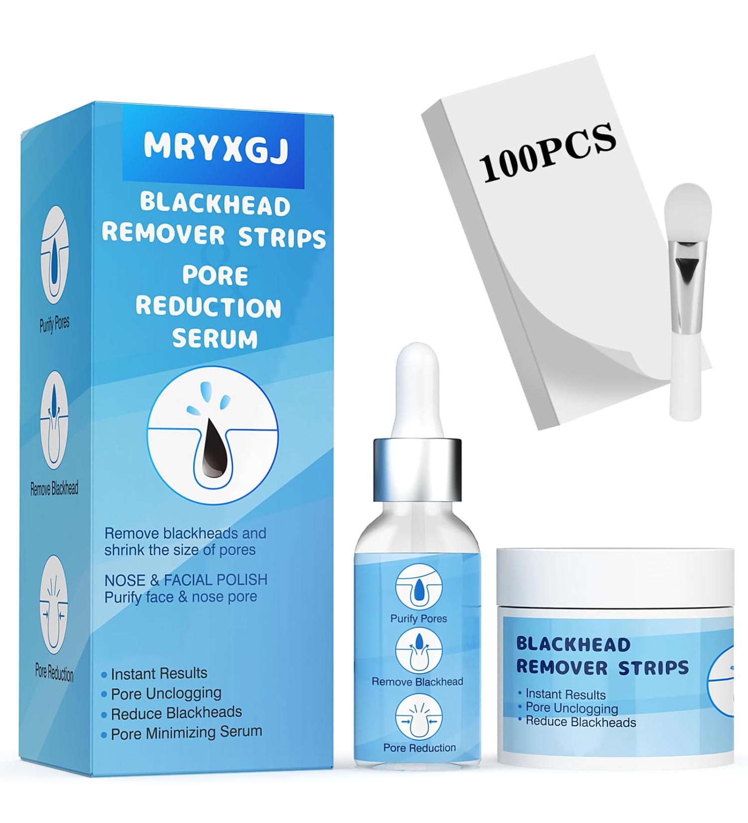 100Pcs Blackhead Remover Strips & Pore Minimizer Serum Kit - Deep Cleansing Nose & Facial Pore Cleaner - Buy Online on GoSupps.com