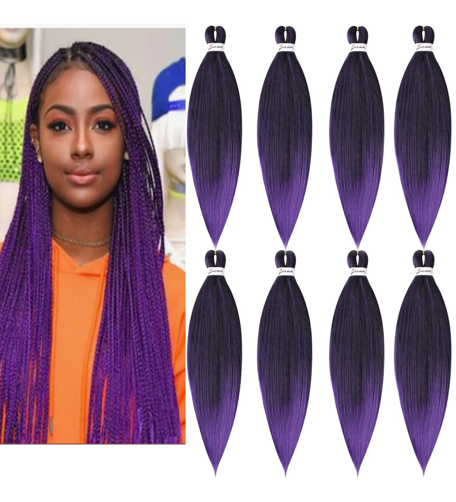 LDMY Pre-Stretched Braiding Hair Extensions - 8PCs 26inch Ombre Purple Synthetic Kanekalon Braids for Stylish Looks - Buy Online on GoSupps.com