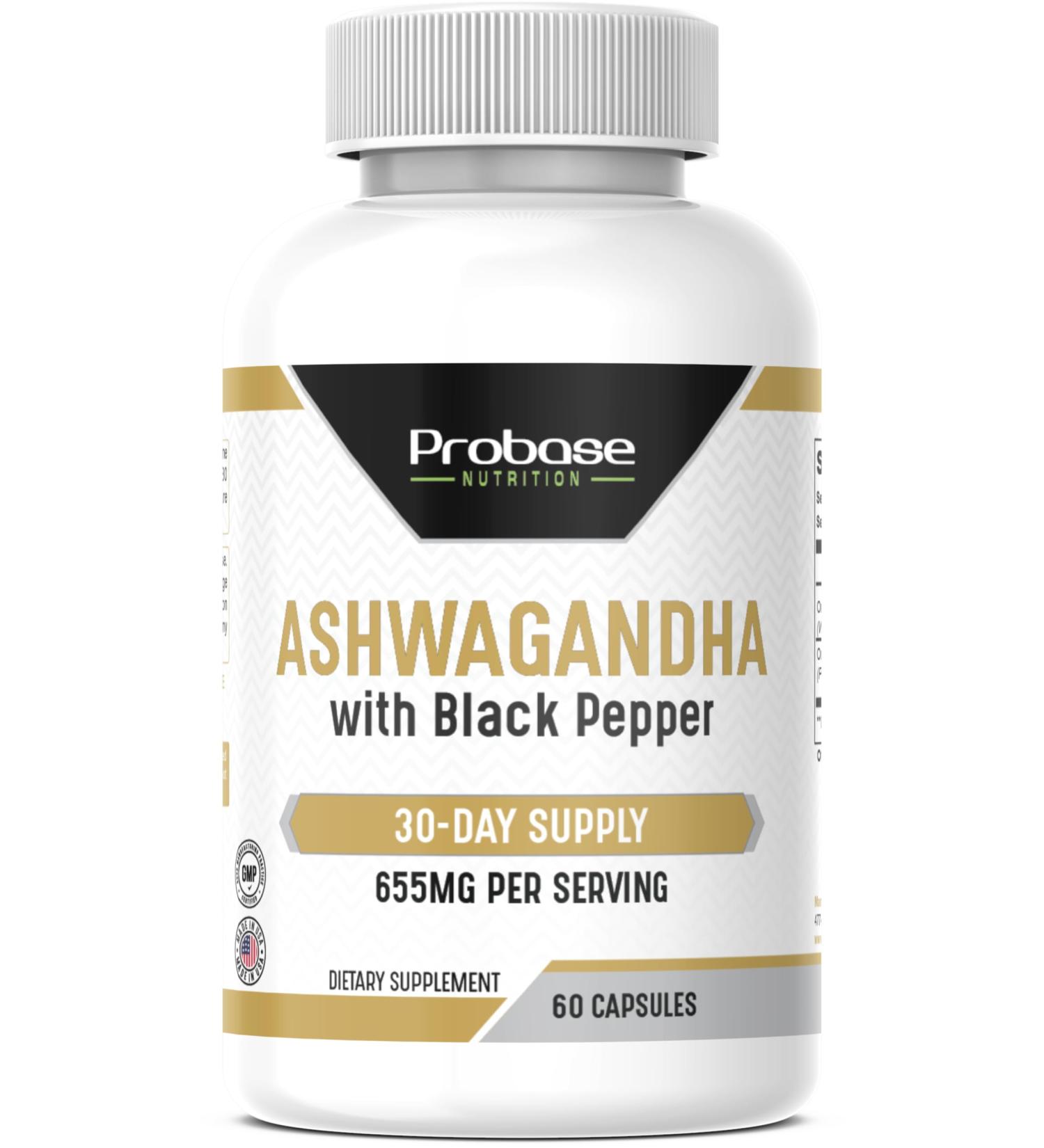 Probase Nutrition Ashwagandha with Black Pepper 60 Capsules 30-Day Supply - Buy Online on GoSupps.com