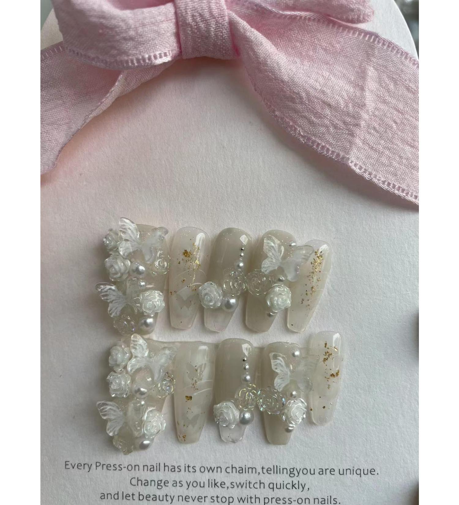 Handmade Butterfly Flower Nail Patch Handmade Wearing Nail Detachable False Nail(Size:M) - Buy Online on GoSupps.com