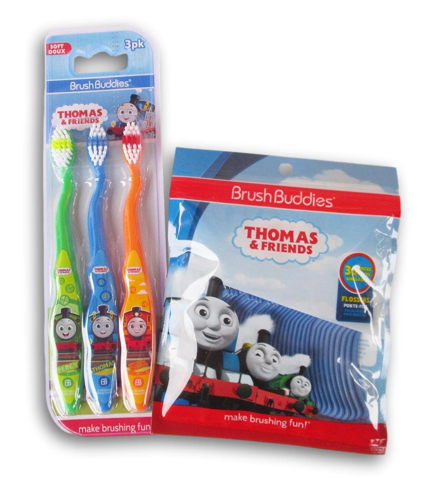 Thomas Themed Tooth Care Set for Kids - Toothbrushes and Flosser Picks Blue