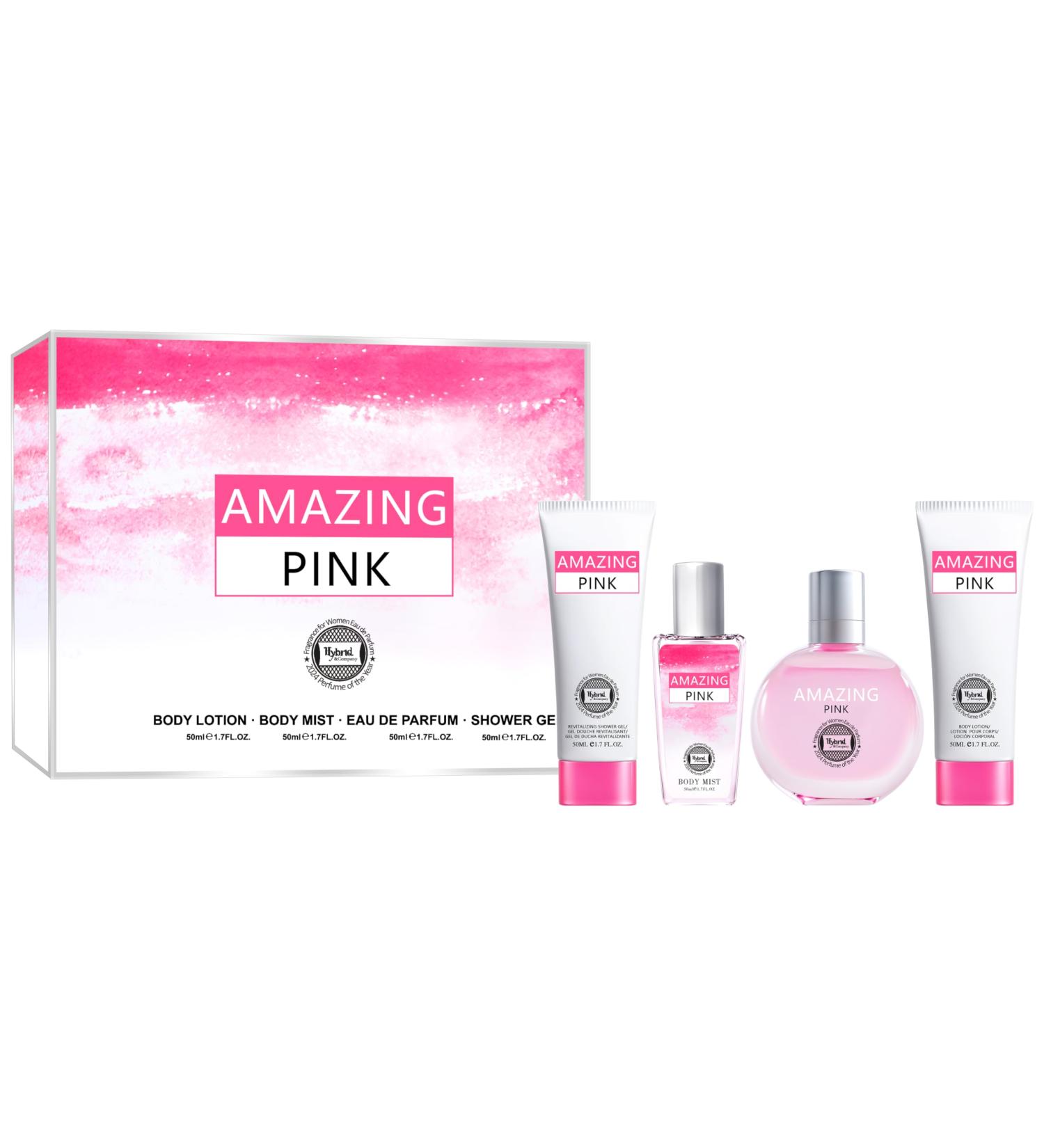 HyBrid & Company Amazing Pink 4Pcs Gift Set For Women 50ml-Perfume&50ml-Mist&50ml-Bodylotion&50ml-Shower Gel Choice Chilanel - Buy Online on GoSupps.com