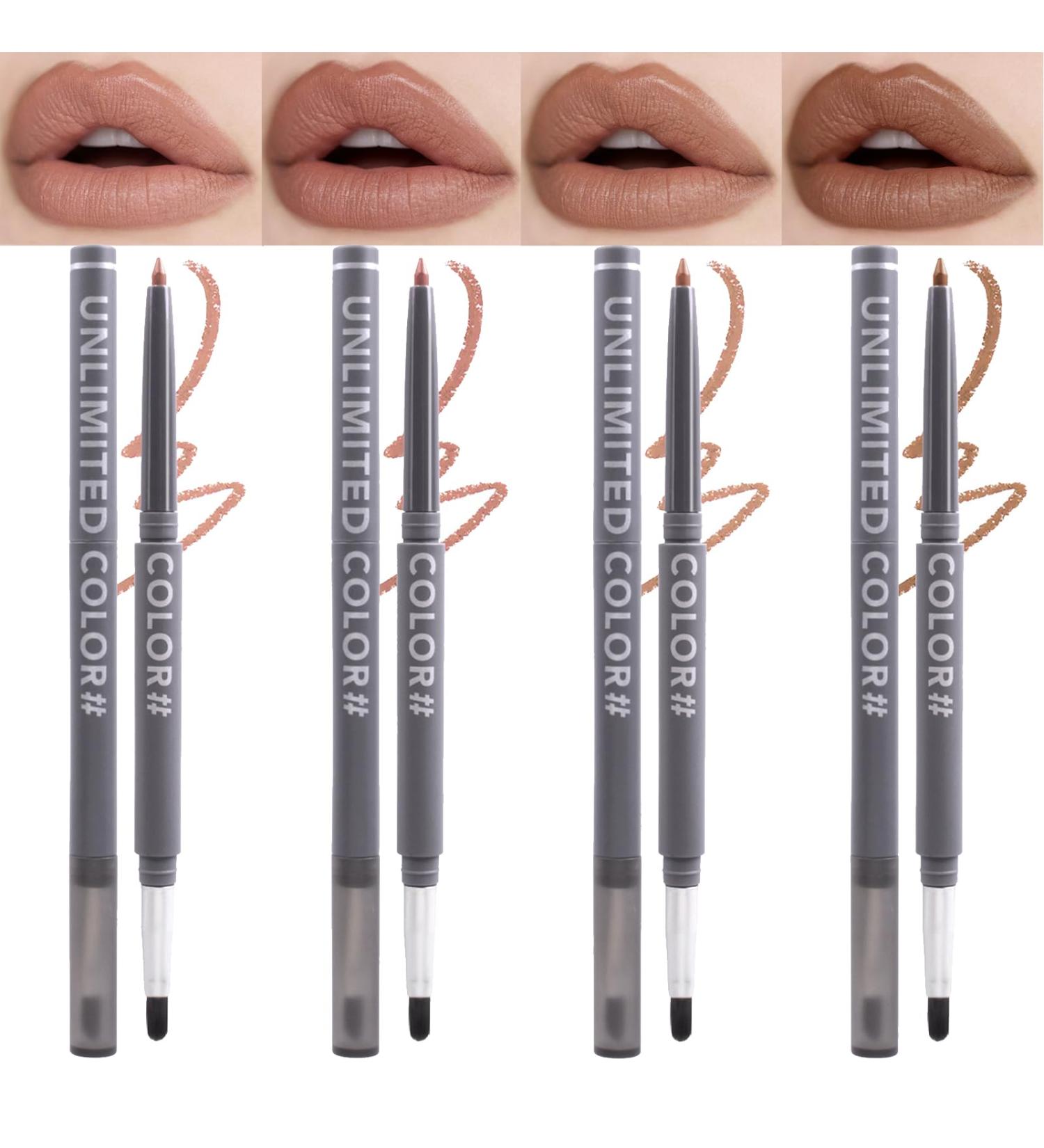 Nude Lip Liner Creamy Set - 4PC Vegan Cruelty-Free Matte Pencils with Brush - Precise & Define, Easy to Use - A01 - Buy Online on GoSupps.com
