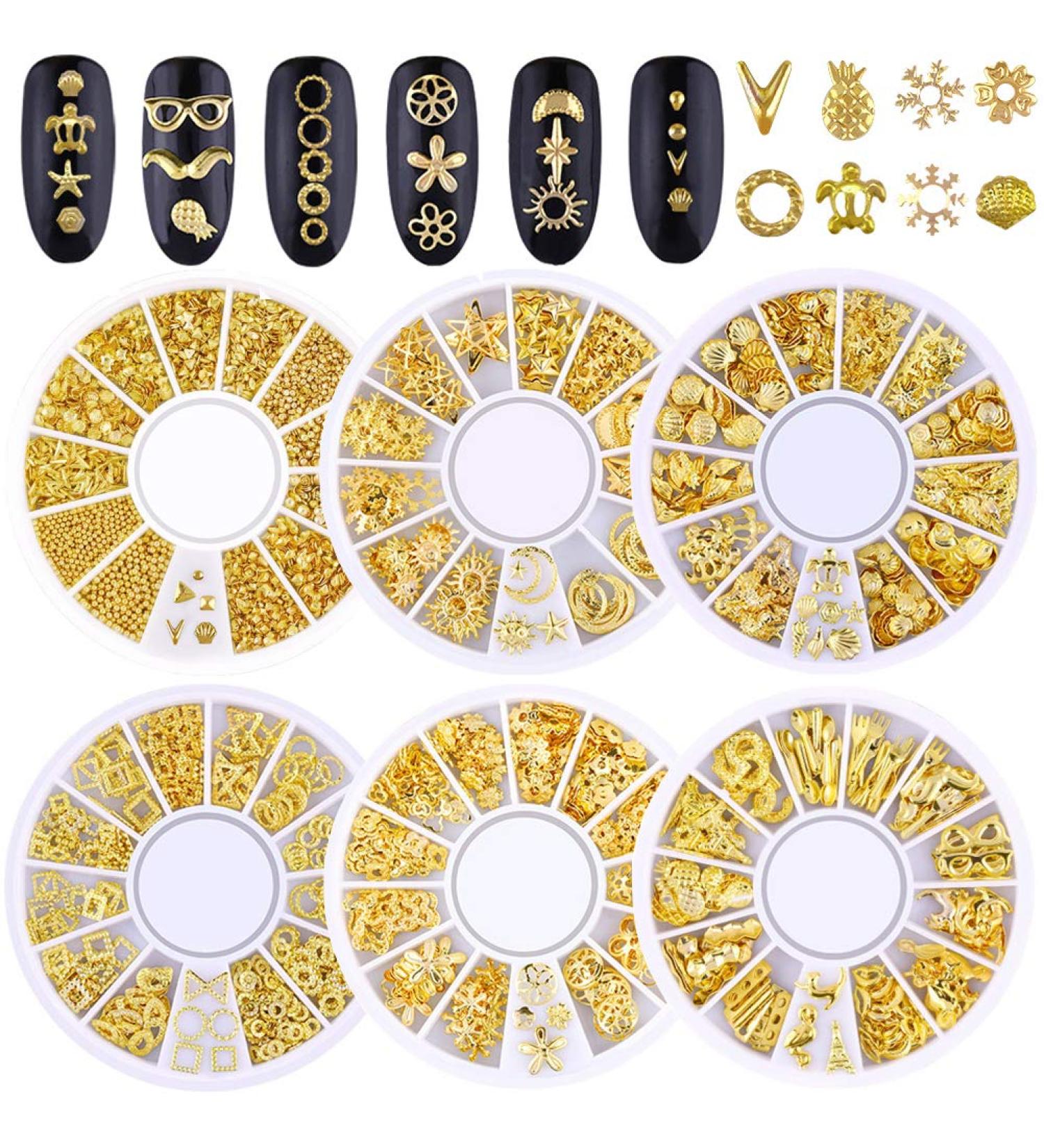 6 Boxes Metal Nail Studs 3D Art Decorations Glitter Jewels Rivet Micro Beads for Manicure Tips - Buy Online on GoSupps.com