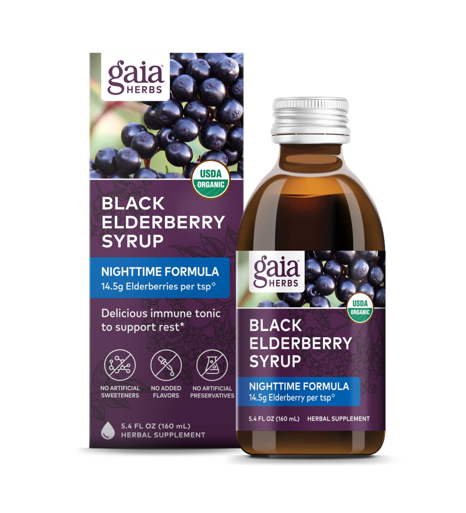 Gaia Herbs Black Elderberry NightTime Syrup 5.4 fl oz - Natural Sleep Aid & Immune Support - Buy Online on GoSupps.com