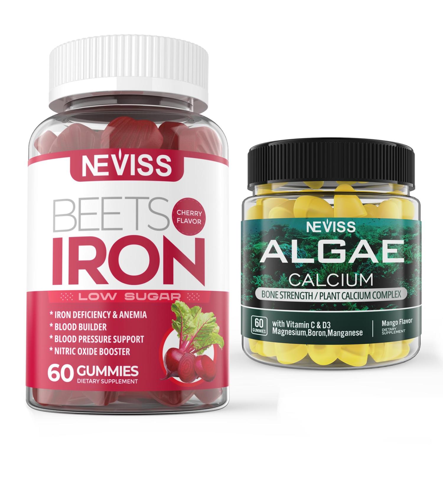 NEVISS Vegan Iron Gummies + Marine Algae Calcium Gummies Bundle - Buy Online on GoSupps.com