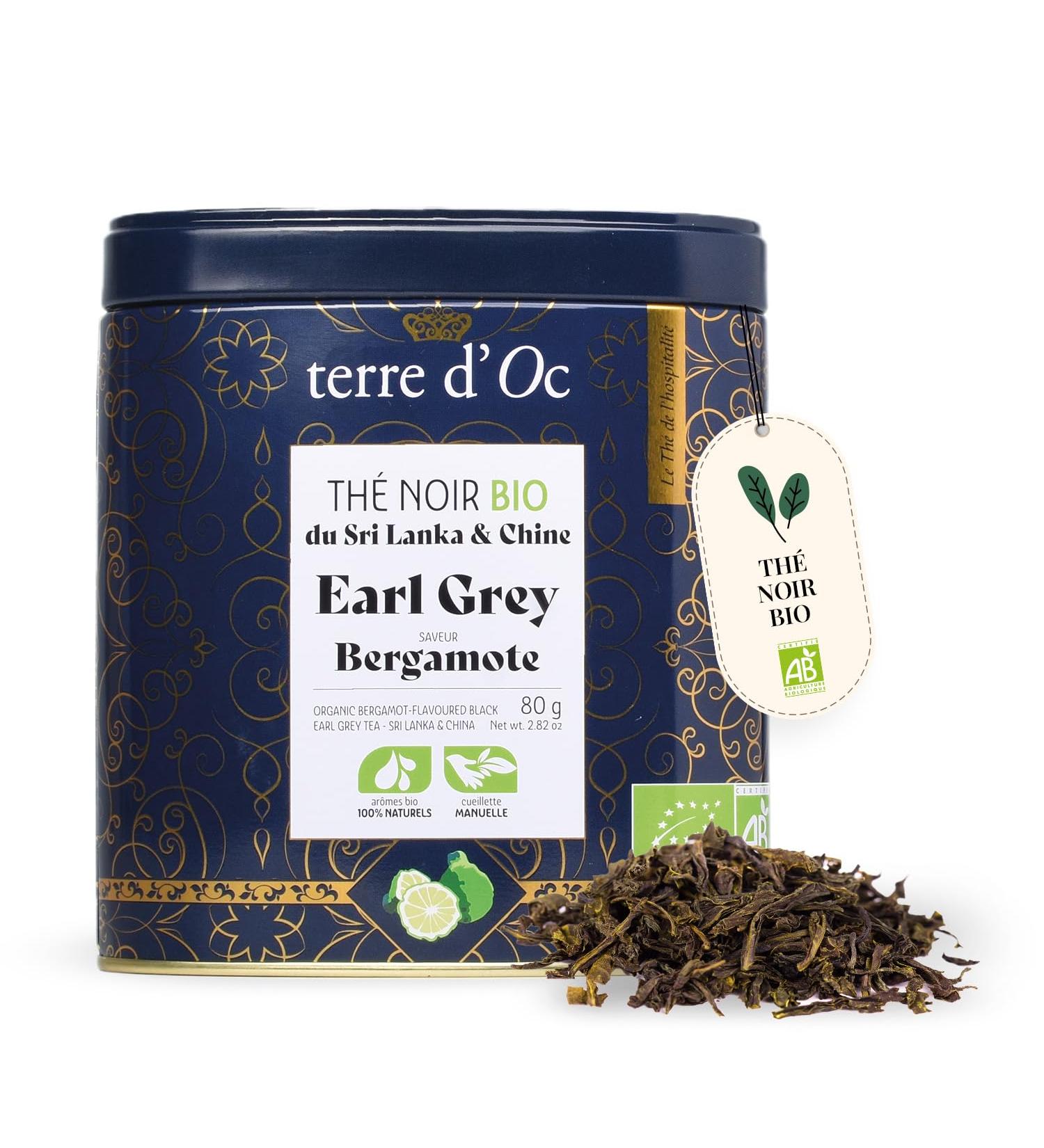 terre d'Oc - Th Noir Bio Earl Grey - Saveur Bergamote - Boite en M tal - Feuille en Vrac - Id e Cadeau Homme et Femme - 80 g - Buy Online on GoSupps.com
