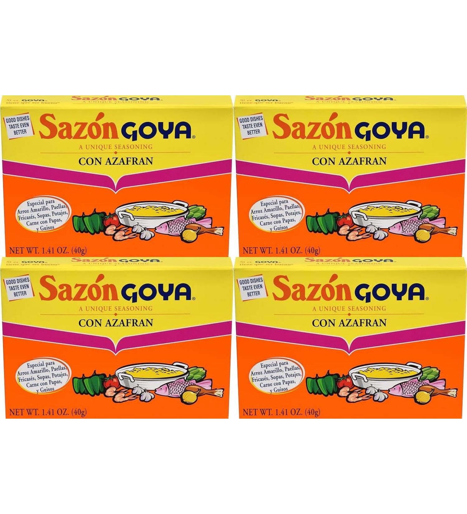 Value Pack: Sazon Goya Con Azafran - Sazon Goya Seasoning - Goya Sazon - Sazon Seasoning Spices and Seasonings - Epices - Garlic Powder - Pack of 4