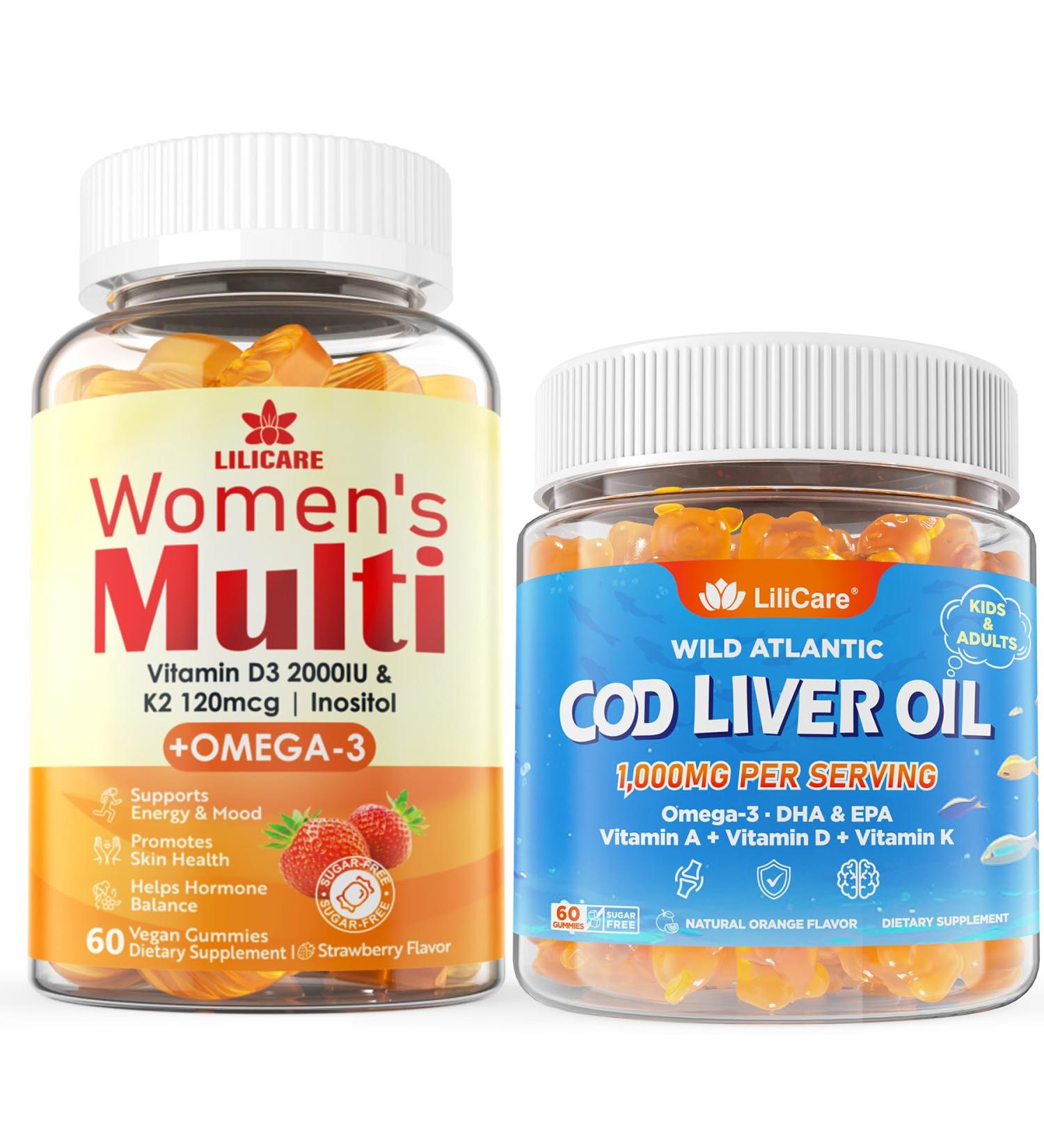 LILICARE 2PACK Womens Multivitamin Gummy + 2PACK Cod Liver Oil Gummies - Buy Online on GoSupps.com