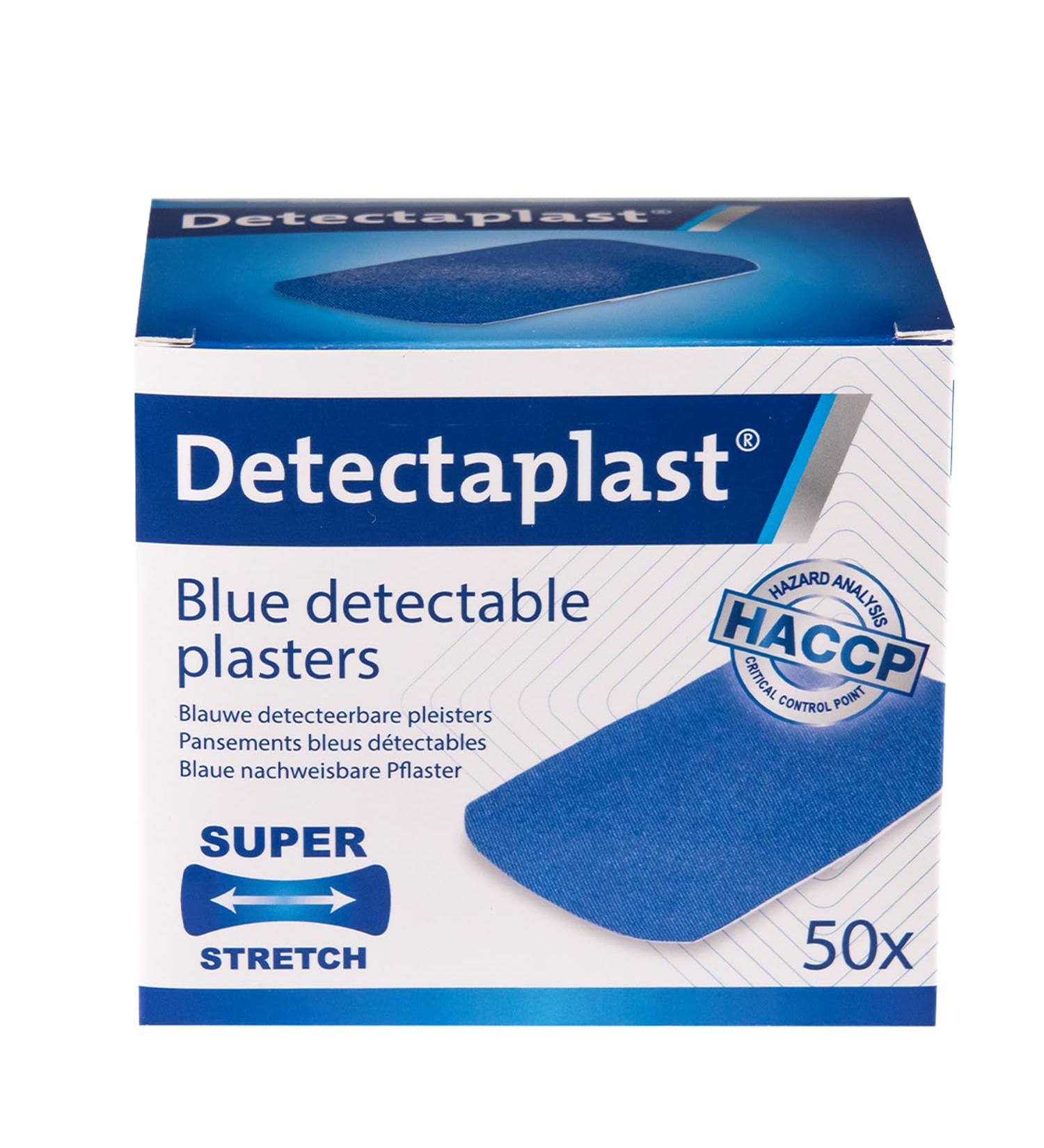 DetectaPlast Waterproof Elastic Pflasters - Blue 50x72mm Detectable First Aid for Gastronomy - 50 Pieces - Buy Online on GoSupps.com
