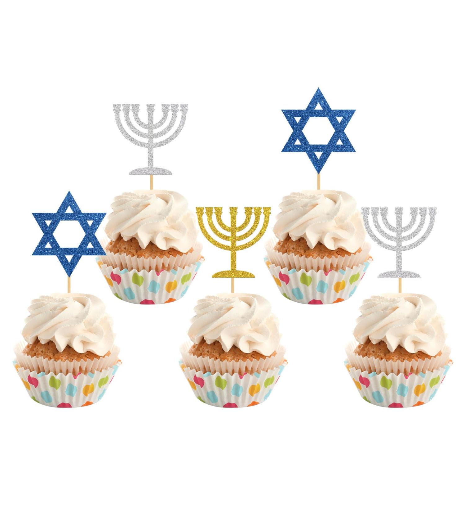 INNORU Hanukkah Cupcake Toppers Congratulations Party Decorations Engagement Baby Shower Hexagram Birthday Wedding Jewish Star of David Party Decorations Supplies Pack of 24 Glitter - Buy Online on GoSupps.com
