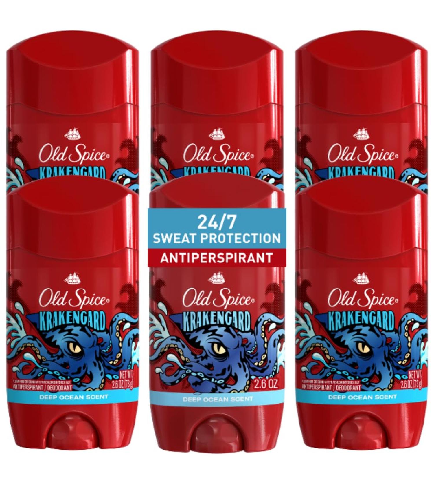 Old Spice Antiperspirant Deodorant for Men 24/7 Freshness & Lasting Scent 48hr Sweat & Odor Protection Krakenguard Scent Wild Collection 2.6 oz (Pack of 6) 2.6 Ounce (Pack of 6) Krakengard - Buy Online on GoSupps.com
