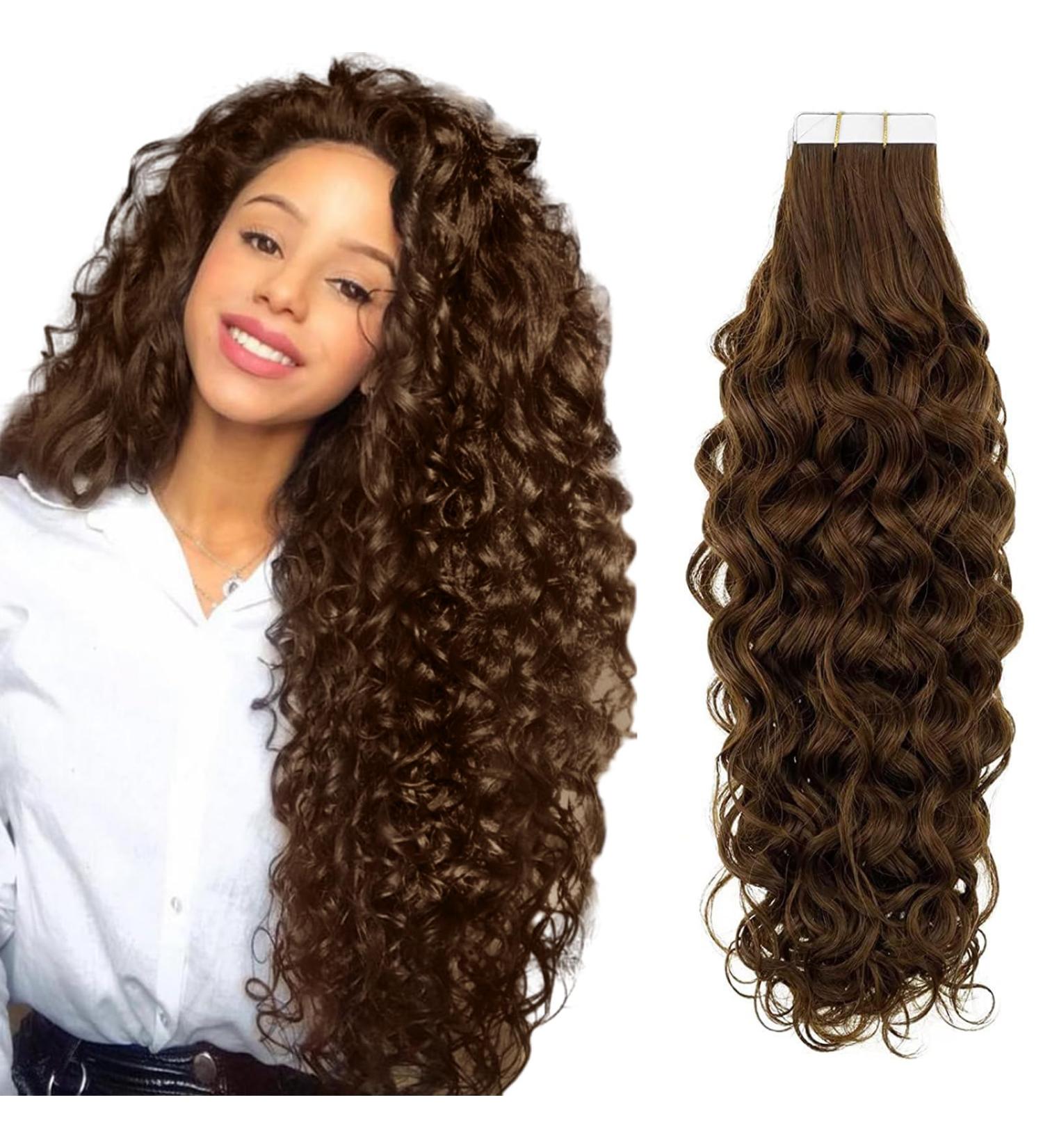 RUNATURE 18 Inch Brown Wavy Tape in Hair Extensions - 50g Real Human Hair, #4-NW - Buy Online on GoSupps.com