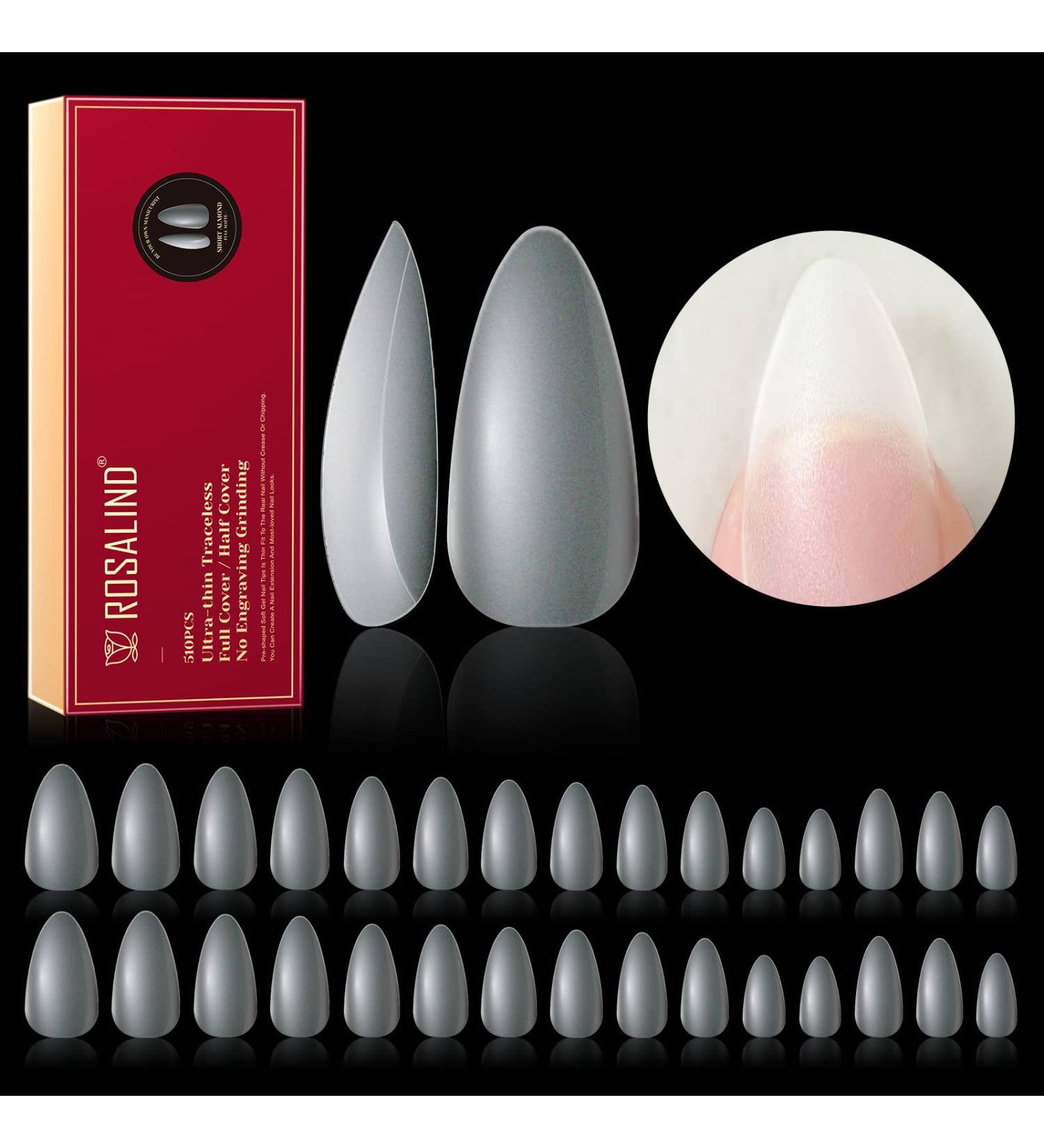 Rosalind Short Almond Nail Tips Set - 510 Pack Full Cover Soft Gel Nail Tips for Geln gel - No-File Matt Mandel Fake Nails - 15 Sizes in Box - Buy Online on GoSupps.com