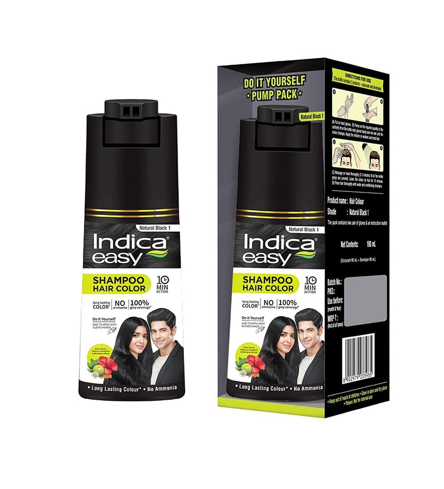 Indica Easy Shampoo Hair Colour - Natural Black 180ml | International Shipping Available - Buy Online on GoSupps.com