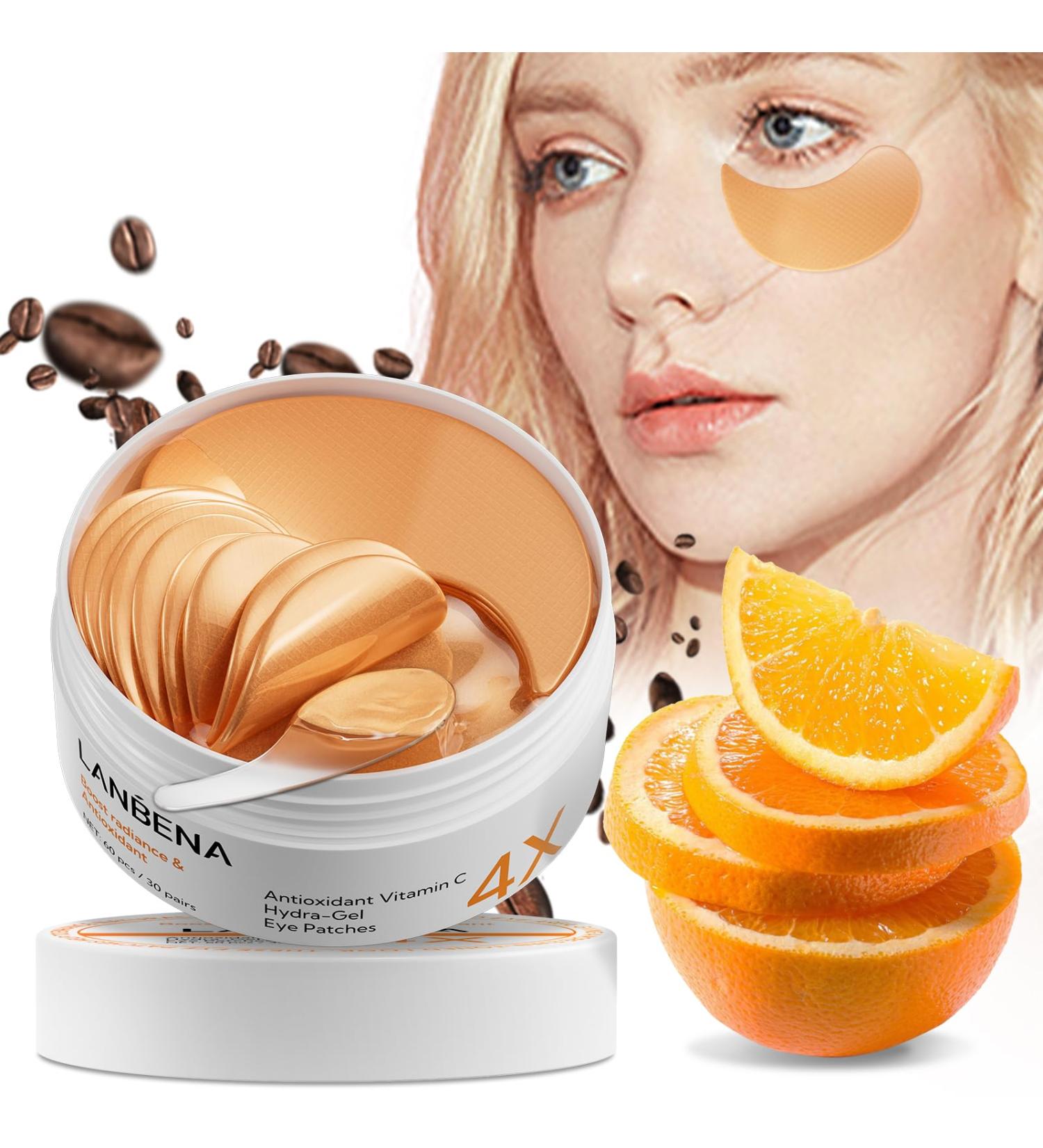 Vitamin C Under Eye Patches - 30 Pairs Anti-Aging Cooling Masks for Dark Circles Puffy Eyes Fine Lines & Wrinkles Hydrating with Caffeine & Niacinamide - Buy Online on GoSupps.com