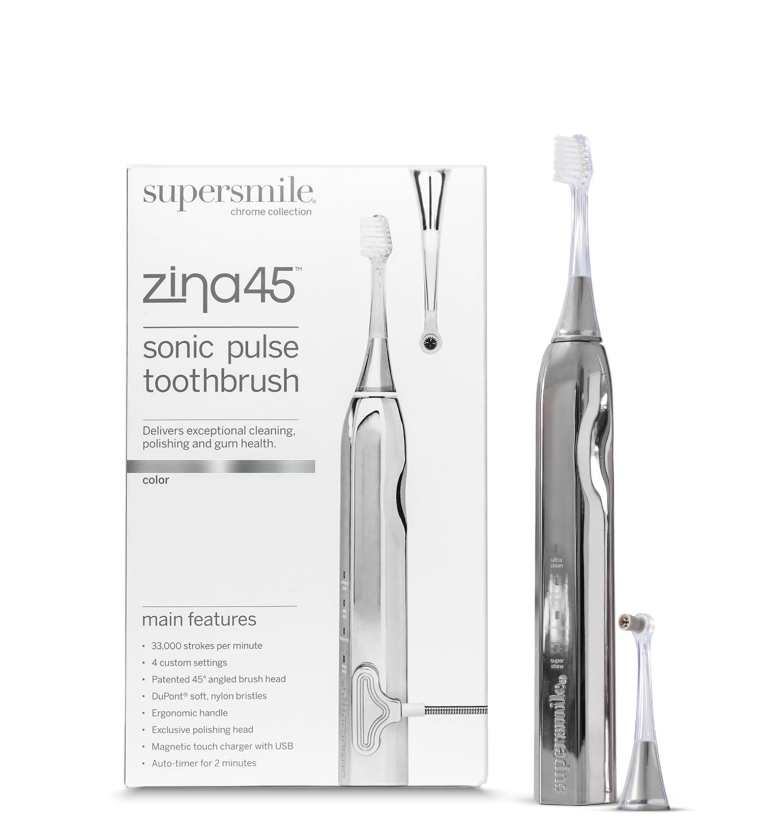 Supersmile Zina45 Sonic Pulse Electric Toothbrush - Rechargeable Whitening Toothbrush with Polishing Head & 4 Cleaning Modes - Buy Internationally - Buy Online on GoSupps.com