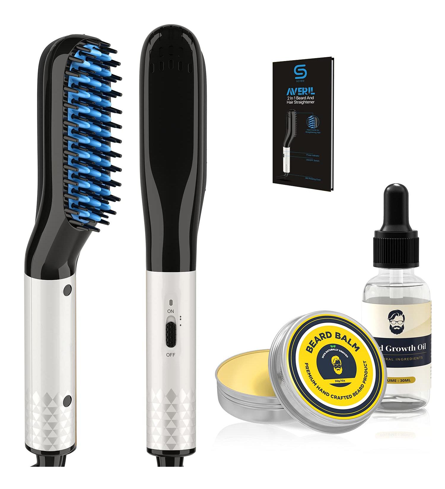 3-in-1 Beard Straightener Brush with Balm & Growth Oil | Perfect Gift for Men & Women - Buy Online on GoSupps.com