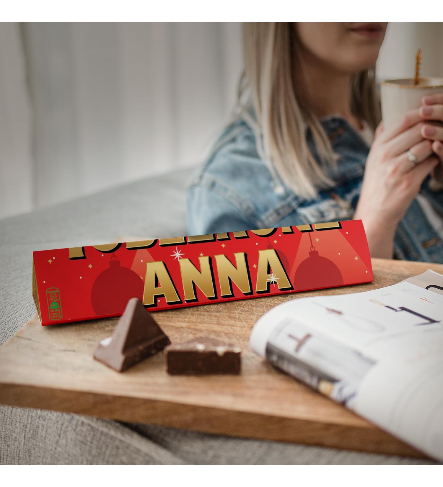 Personalized Christmas Toblerone - Customize the Christmas Toblerone bar with the name of your choice milk chocolate with honey-almond nougat (360 grams - Christmas) - Buy Online on GoSupps.com