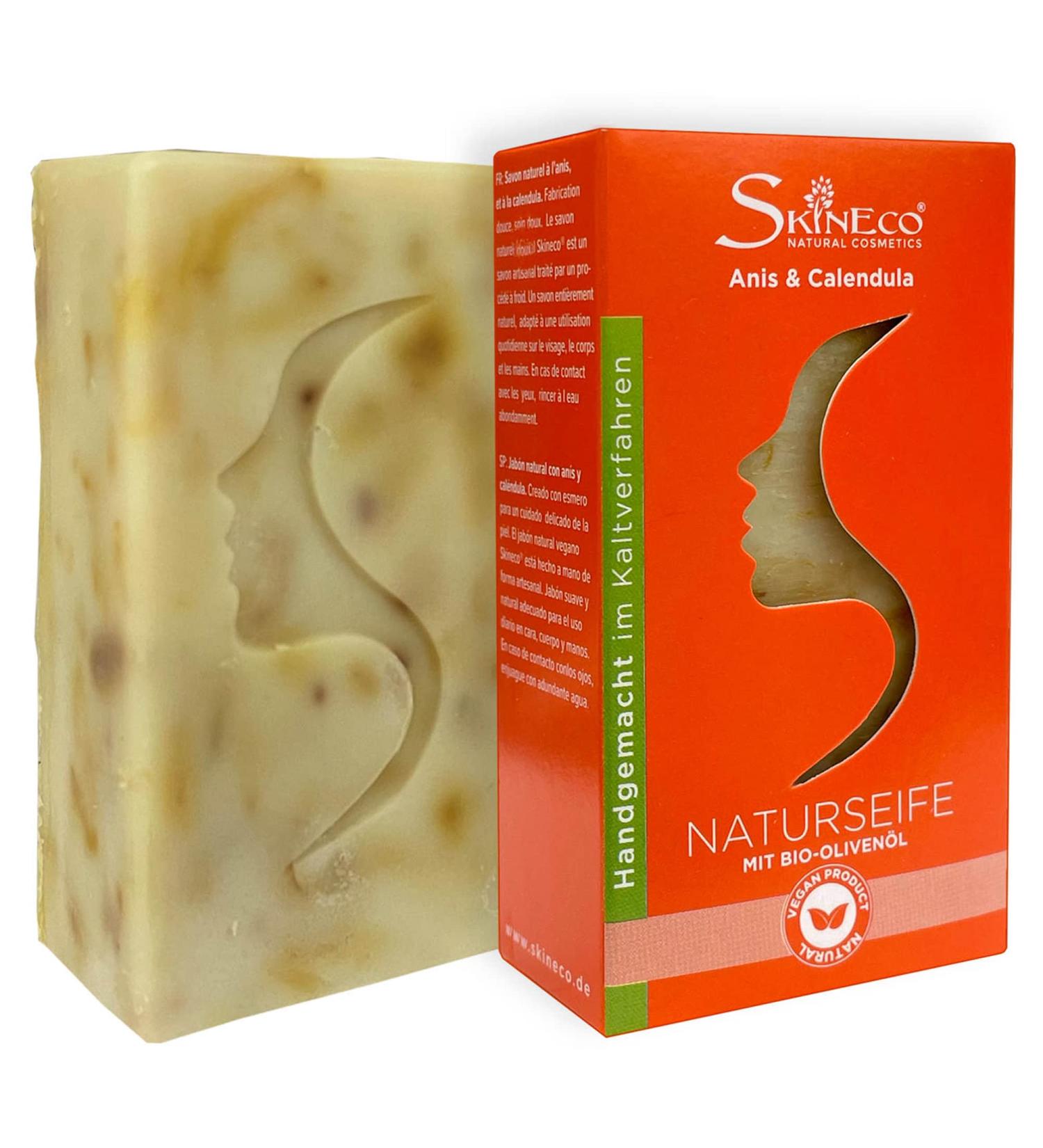 Skineco Natural Soap | Sustainable Shower Soap with Anise Calendula & Organic Olive Oil | Body Soap | Handmade Natural Cosmetics | Soap for Face & Skin | Gentle Cleansing | Mild Shower Gel | Vegan - Buy Online on GoSupps.com