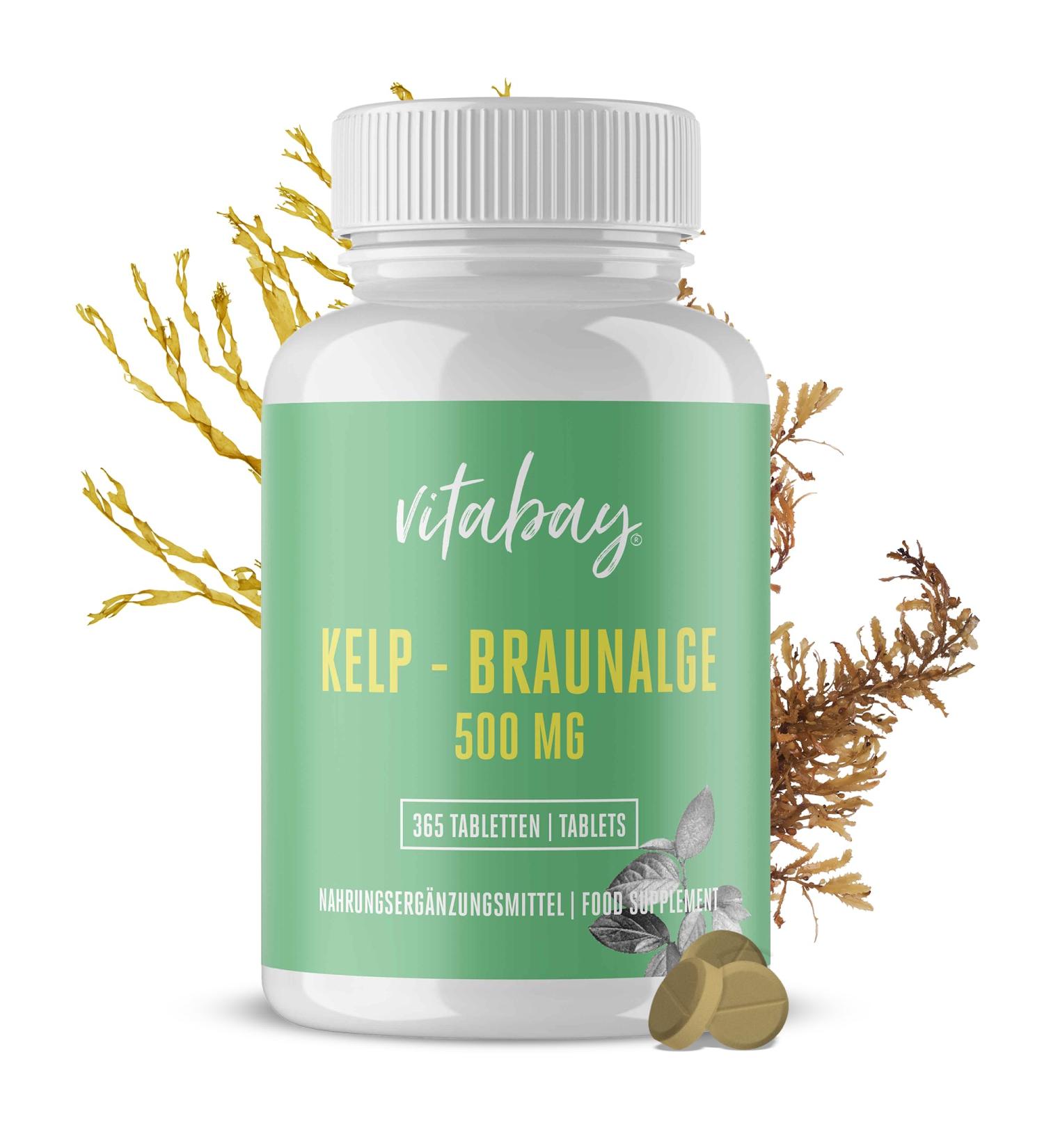 VITABAY Kelp 500 mg - 365 Tablets - Natural Iodine Source Brown Algae Made in Germany - Essential Trace Element for Optimal Health - Buy Online on GoSupps.com