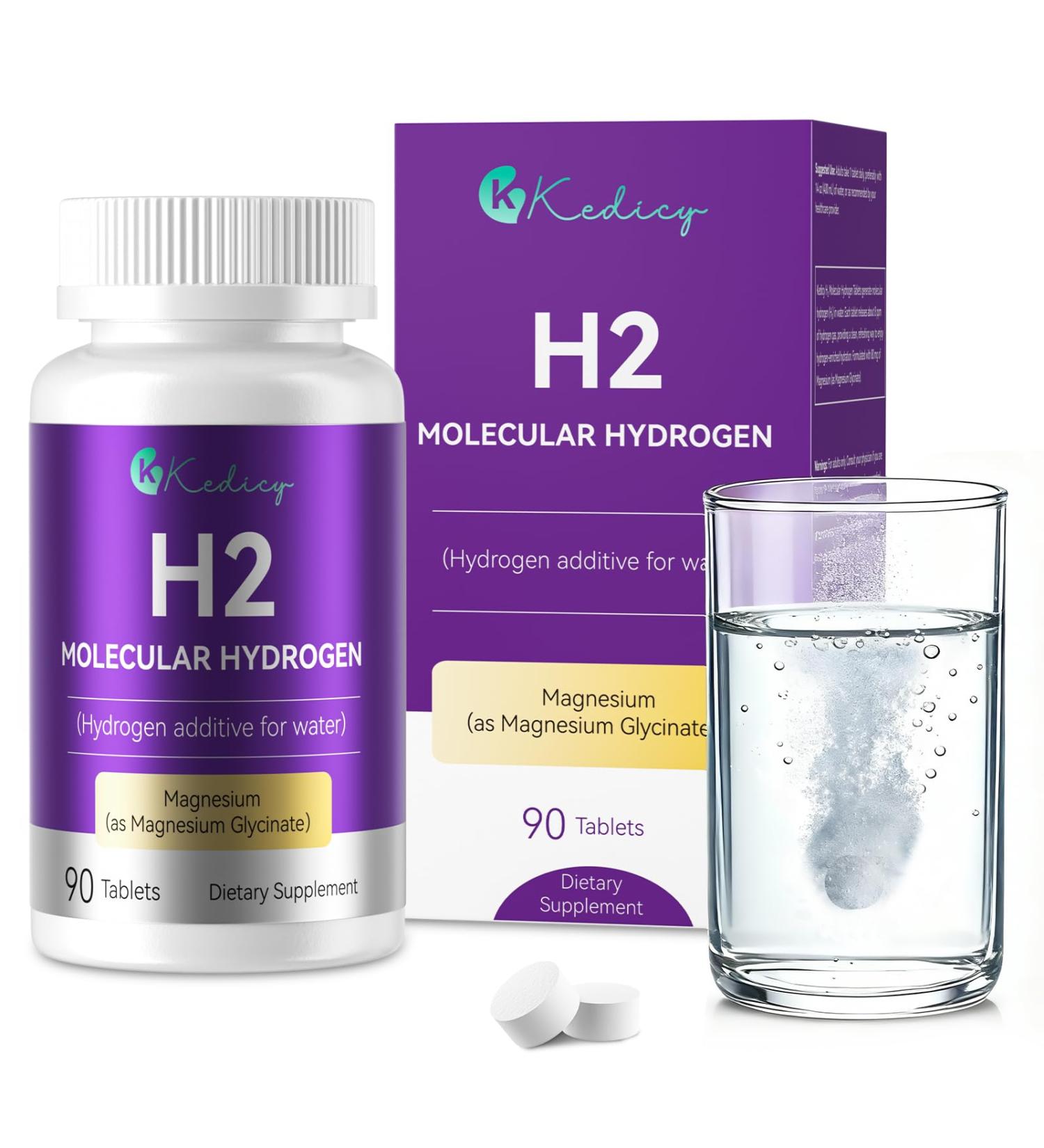 Hydrogen Water Tablets, 8 PPM Hydrogen Tablets for Drinking Water with Magnesium Glycinate Base, H2 Molecular Hydrogen Rich in Antioxidants, Cognitive & Athletic Performance, Energy (90 Counts) - Buy Online on GoSupps.com
