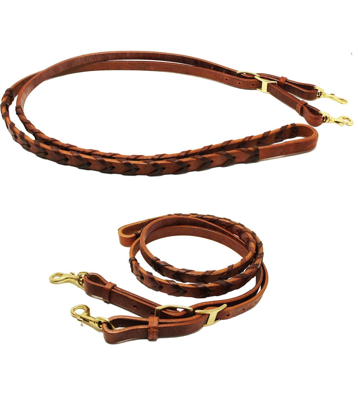 Horse Western Amish Leather Latigo Laced Barrel Contest Reins 66RT10 Tan Brown