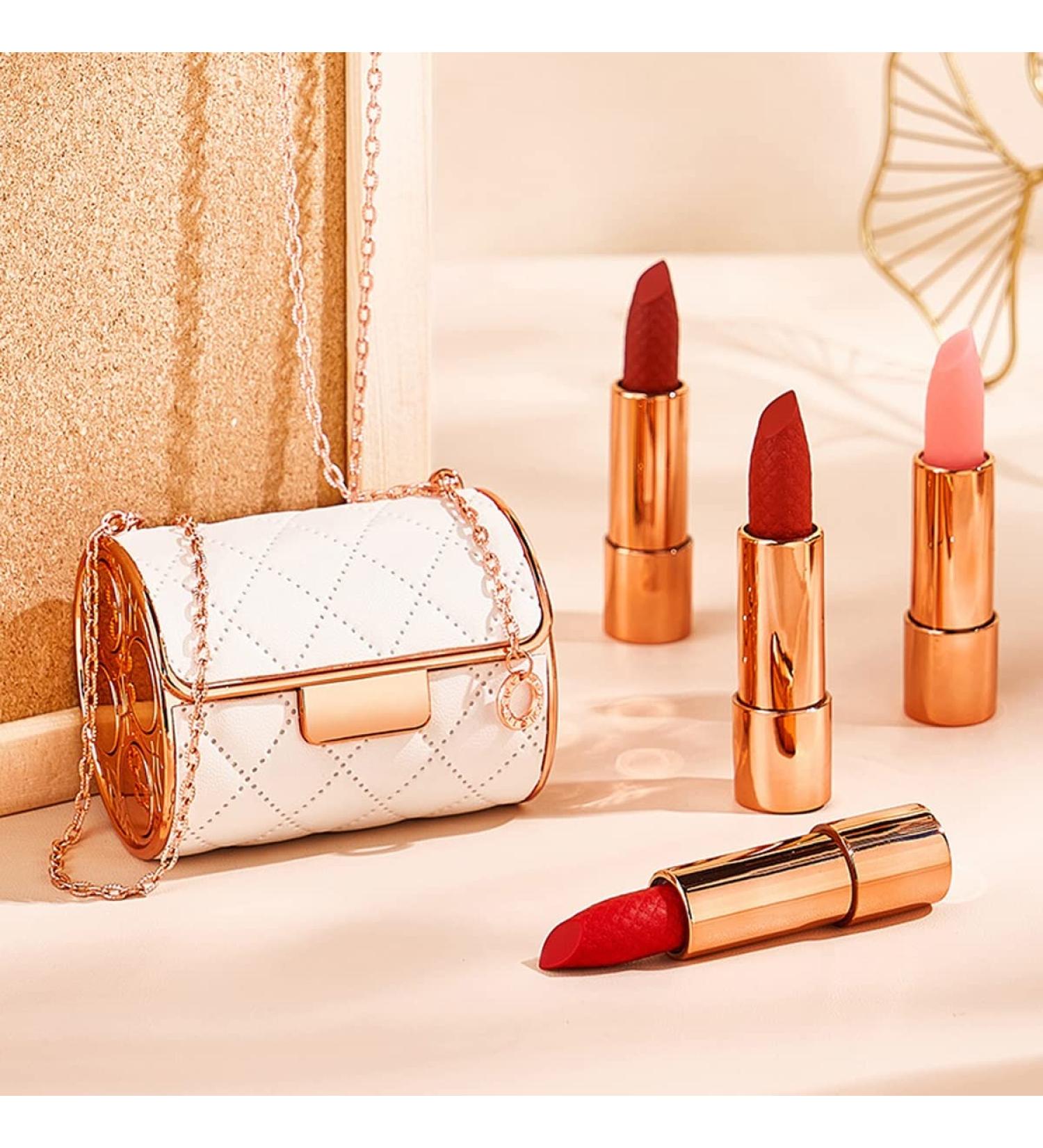 2023 Velvet Matte Lipstick Set with Chain Pouch - 4 Colors, Long-Lasting Lip Gloss Gift Box for Women - Buy Online on GoSupps.com