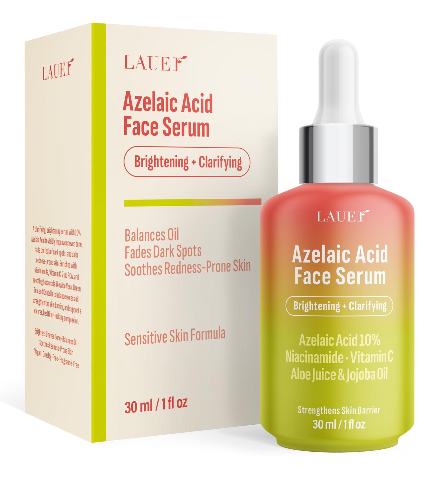 Azelaic Acid Face Serum 10% for Women Brightening & Clarifying Facial Serum with Niacinamide Vitamin C Hyaluronic Acid & Jojoba Oil Redness & Dark Spot Balancing 1 fl oz - Buy Online on GoSupps.com
