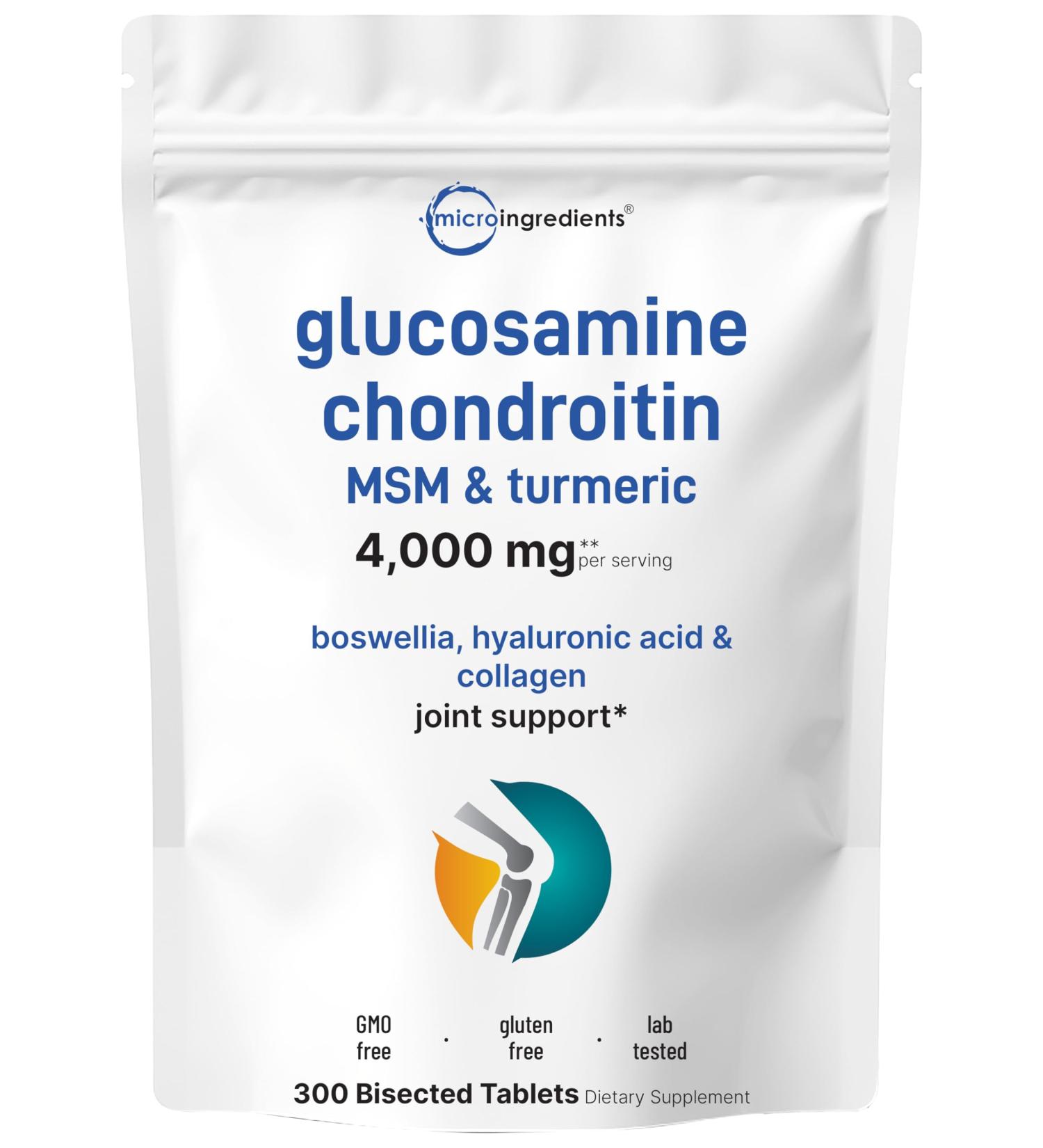 Glucosamine Chondroitin MSM & Turmeric 4 000mg Equivalent 300 Bisected Tablets | Joint Health & Mobility Support for Women & Men | 7-in-1 with Boswellia Hyaluronic Acid & Collagen Complex - Buy Online on GoSupps.com