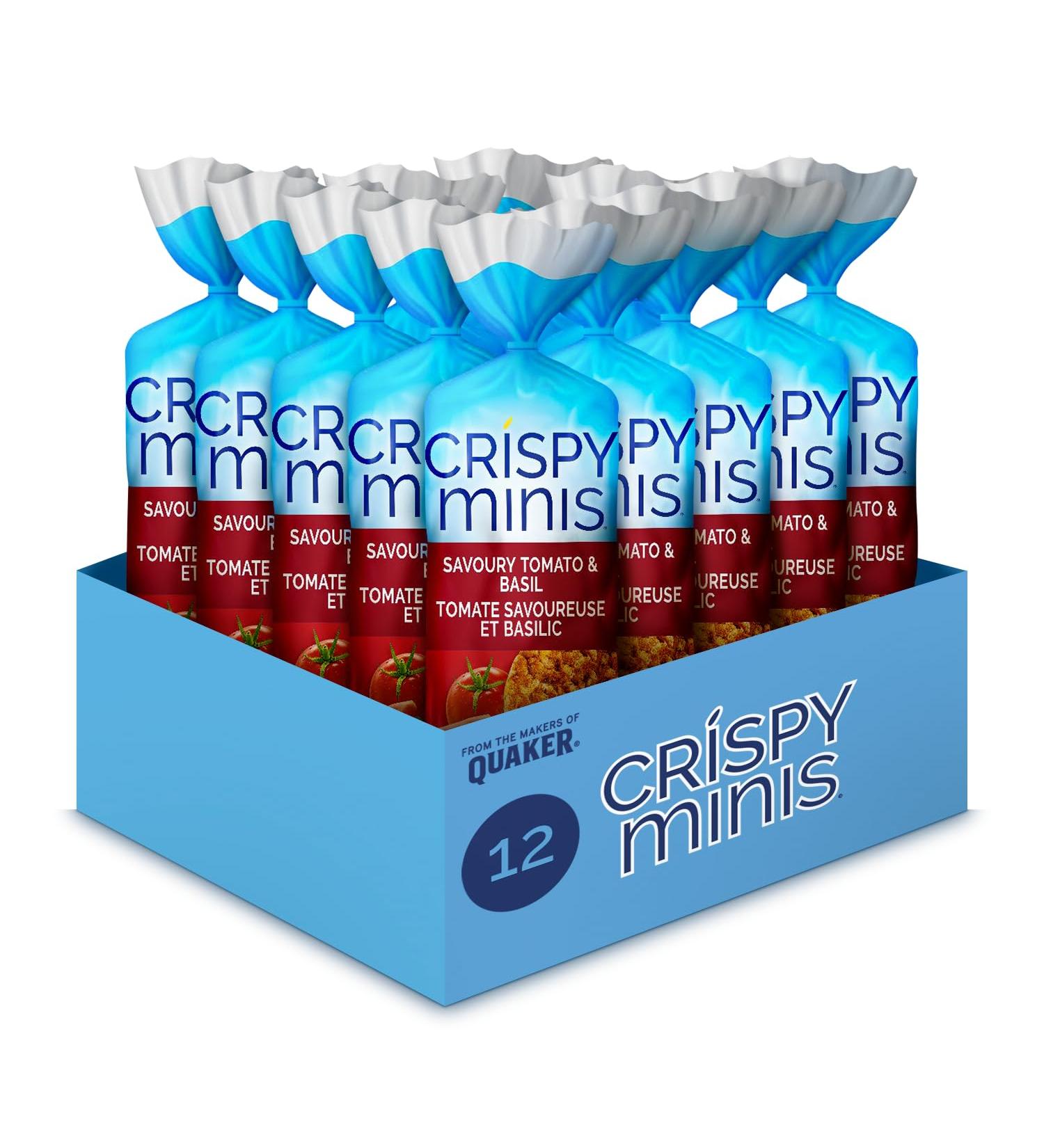 Quaker Crispy Minis Savoury Tomato & Basil Flavour Large Brown Rice Cakes Multi-Pack 173g (Pack of 12) Tomato & Basil 14.42 g (Pack of 12) - Buy Online on GoSupps.com