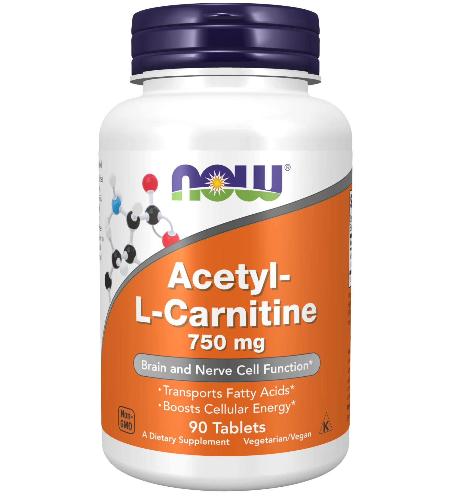 Now Foods Acetyl-L-Carnitine 750mg - 90 Tablets | Boost Energy & Cognitive Function - Buy Online on GoSupps.com