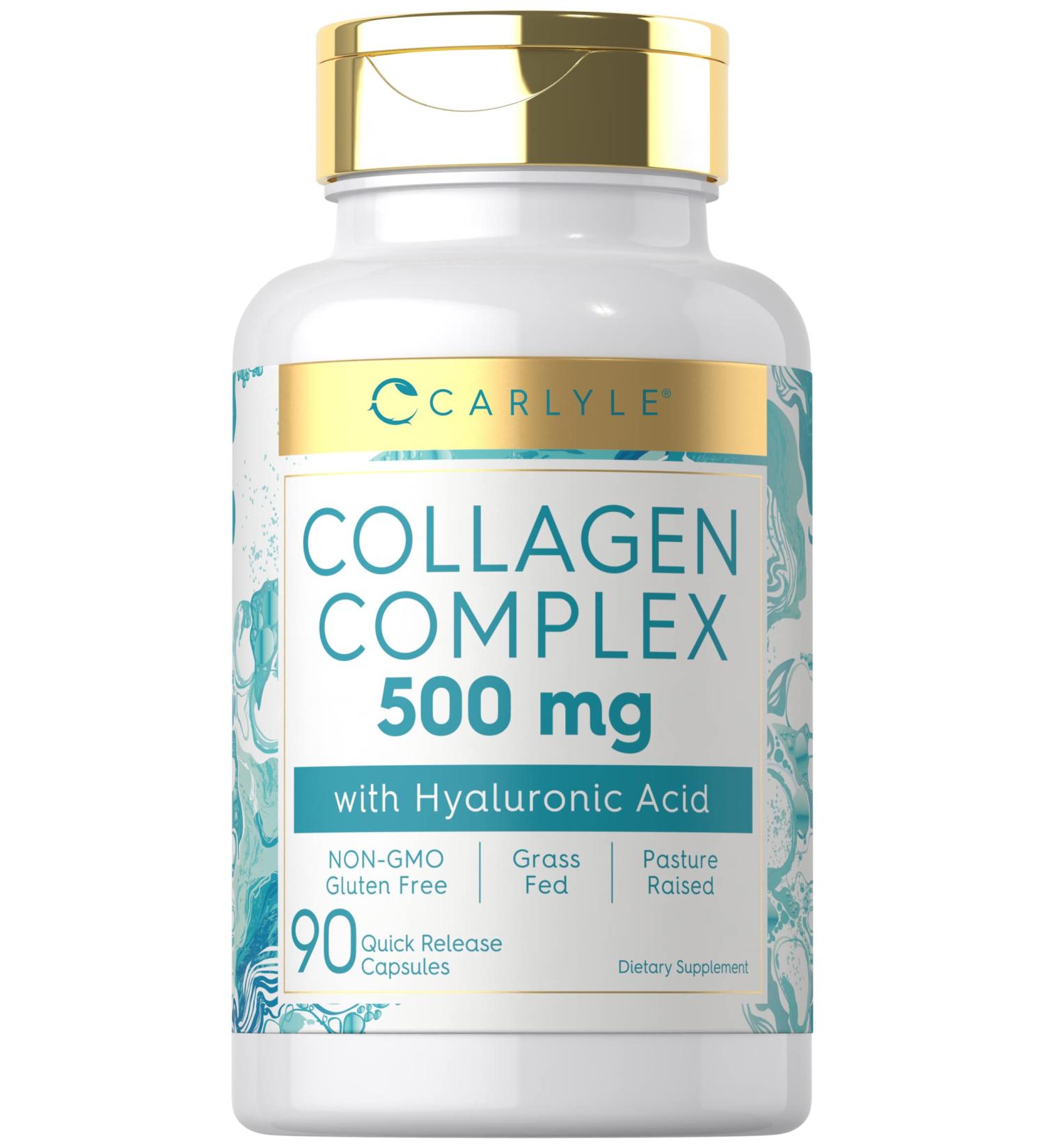 Carlyle Collagen Pills with Hyaluronic Acid 500mg | 90 Capsules | Hydrolyzed Collagen Supplement | Non-GMO Gluten Free - Buy Online on GoSupps.com