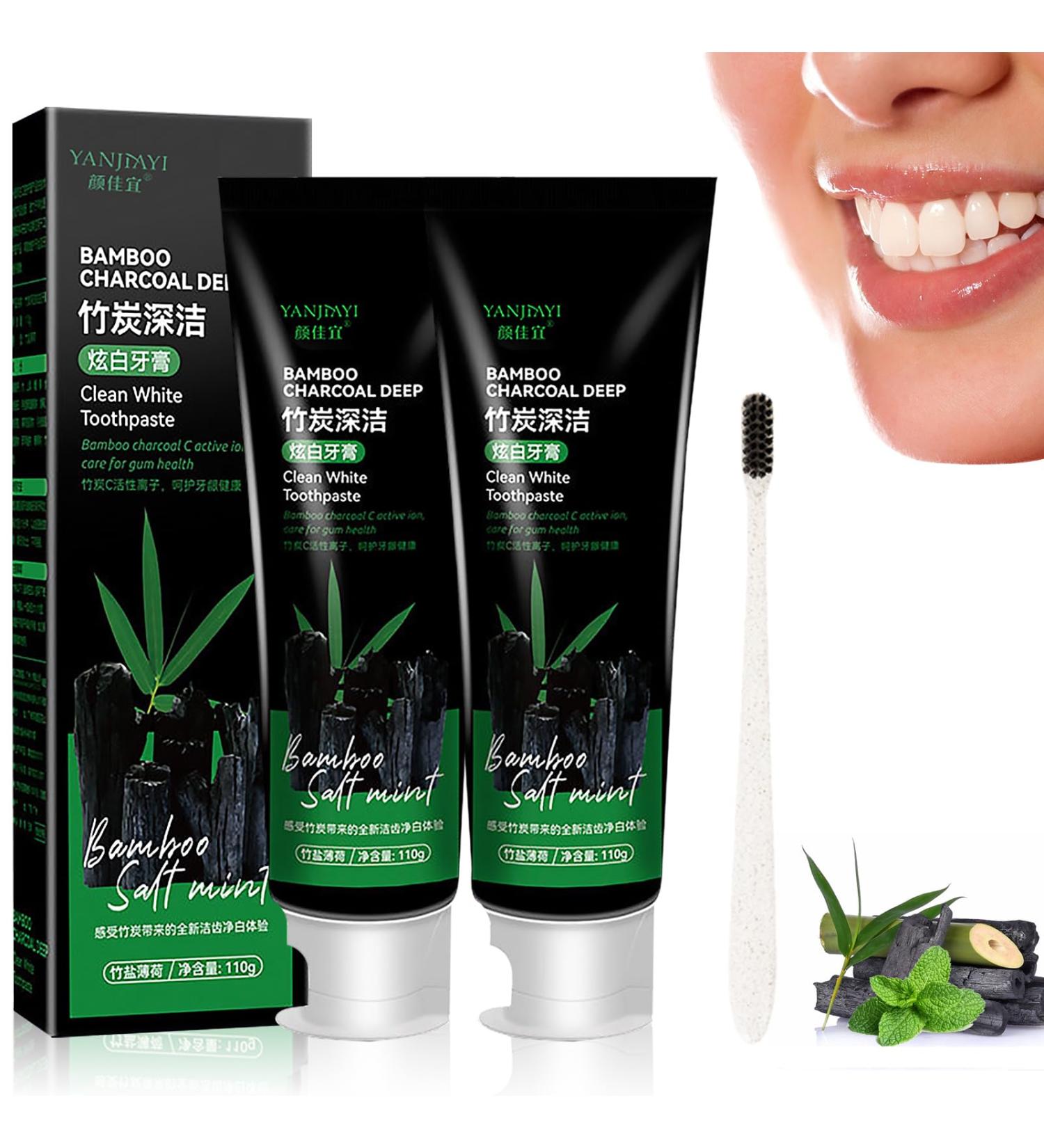 2 Pcs Yanjiayi Bamboo Charcoal Deep Toothpaste Bamboo Charcoal Toothpaste Activated Charcoal Toothpaste Removes Tooth Stains Activated Charcoal Deep Clean With Toothbrushes - Buy Online on GoSupps.com