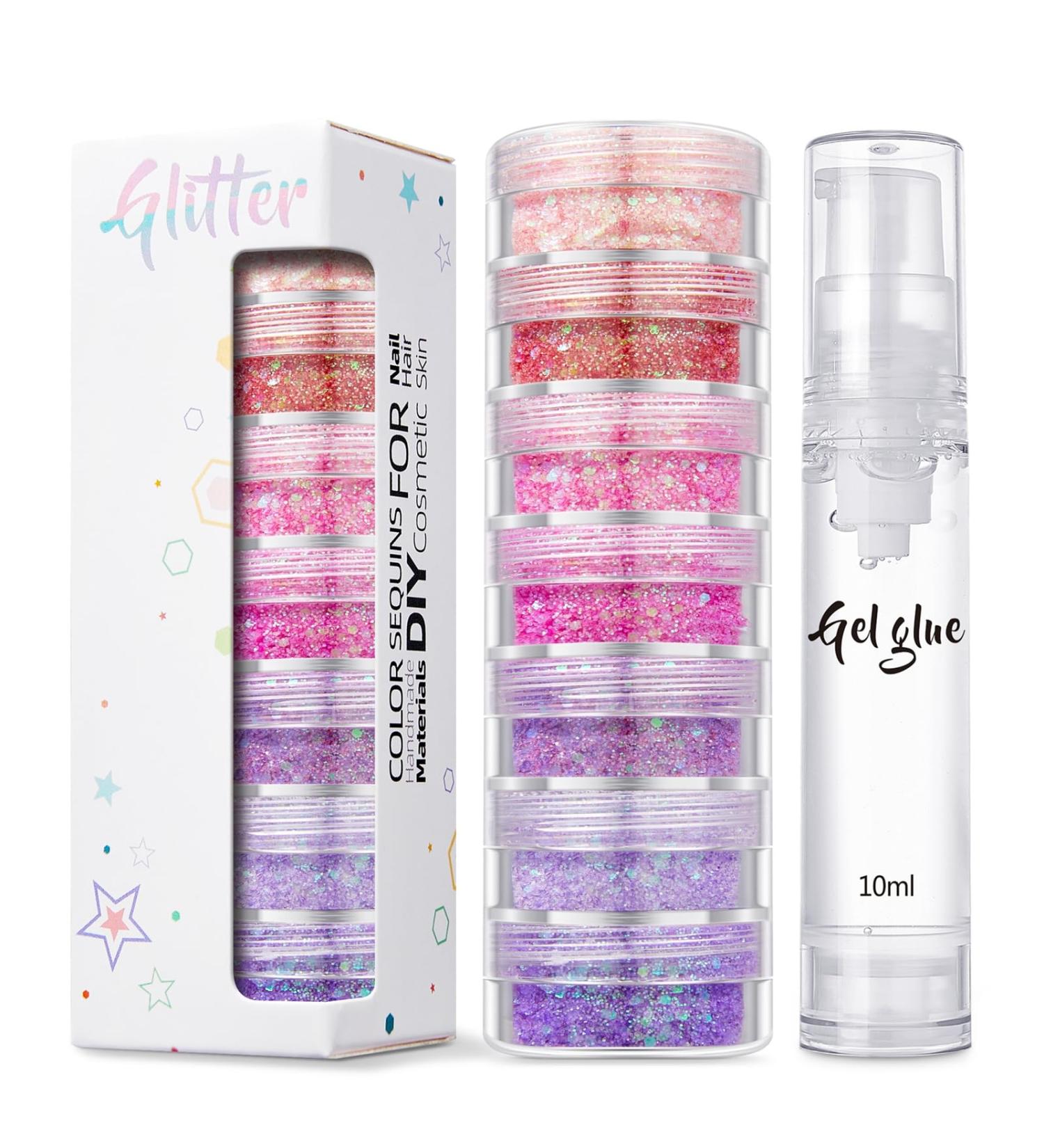 7 Colors Face Glitter - Pink Purple Cosmetic Glitter Chunky Glitter - Face Glitter Festival Hair Glitter with Glue for Body Hair Nails Stage Halloween Party - Buy Online on GoSupps.com