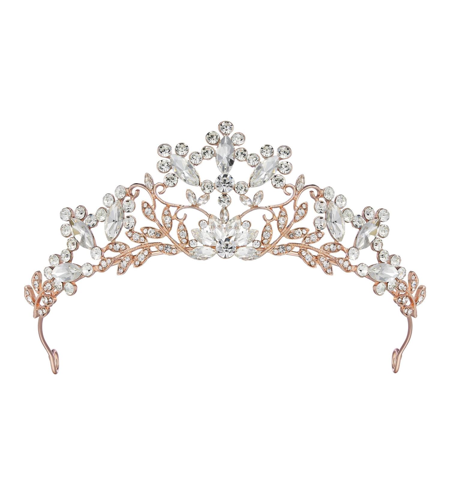 Sweetv Rose Gold Wedding Tiara - Crystal Bridal Crown for Women - Princess Costume Crown for Birthday Party Prom - Buy Online on GoSupps.com
