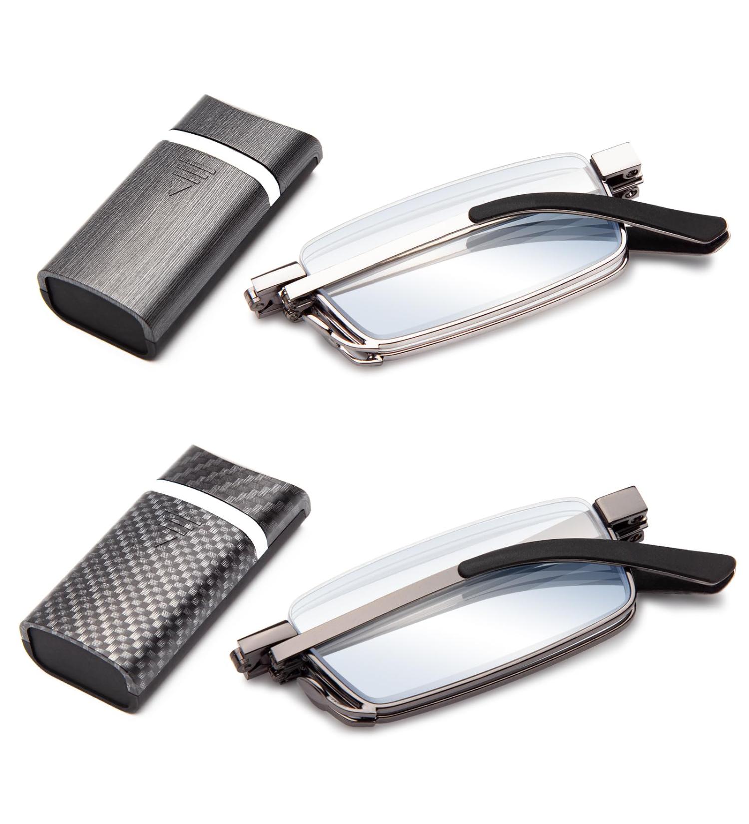 Amorays Foldable Metal Reading Glasses - Portable Anti-Blue Light - 2 Pairs with Hard Shells for Men & Women - Dark Gray & Light Gray +2.00 - Buy Online on GoSupps.com