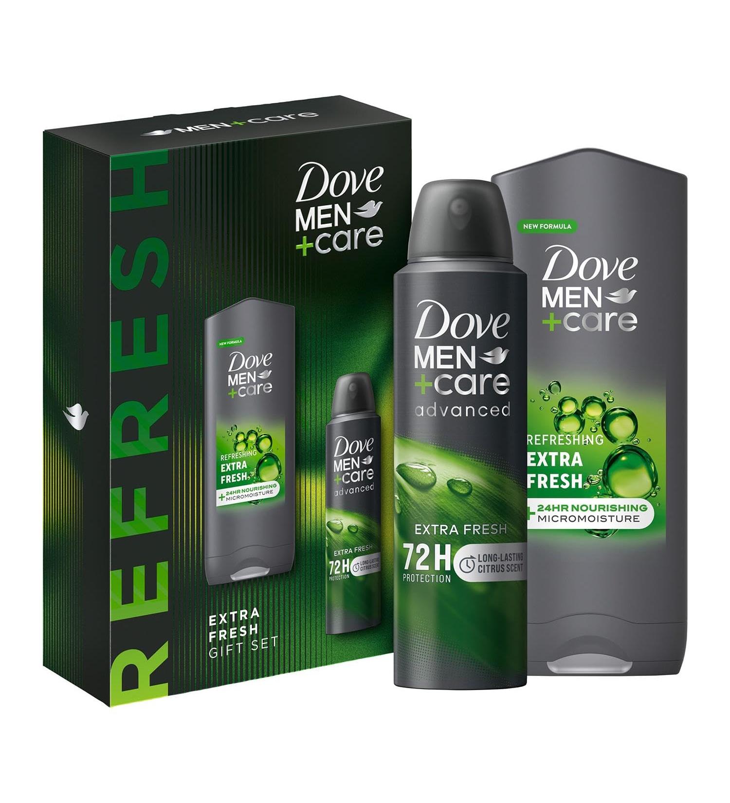 Dove Men+Care Refresh Extra Fresh 3-in-1 Hair Face & Body Wash and Advanced 72H Protection Antiperspirant 2 Pieces Ready to Give Gift Set for Him - Buy Online on GoSupps.com