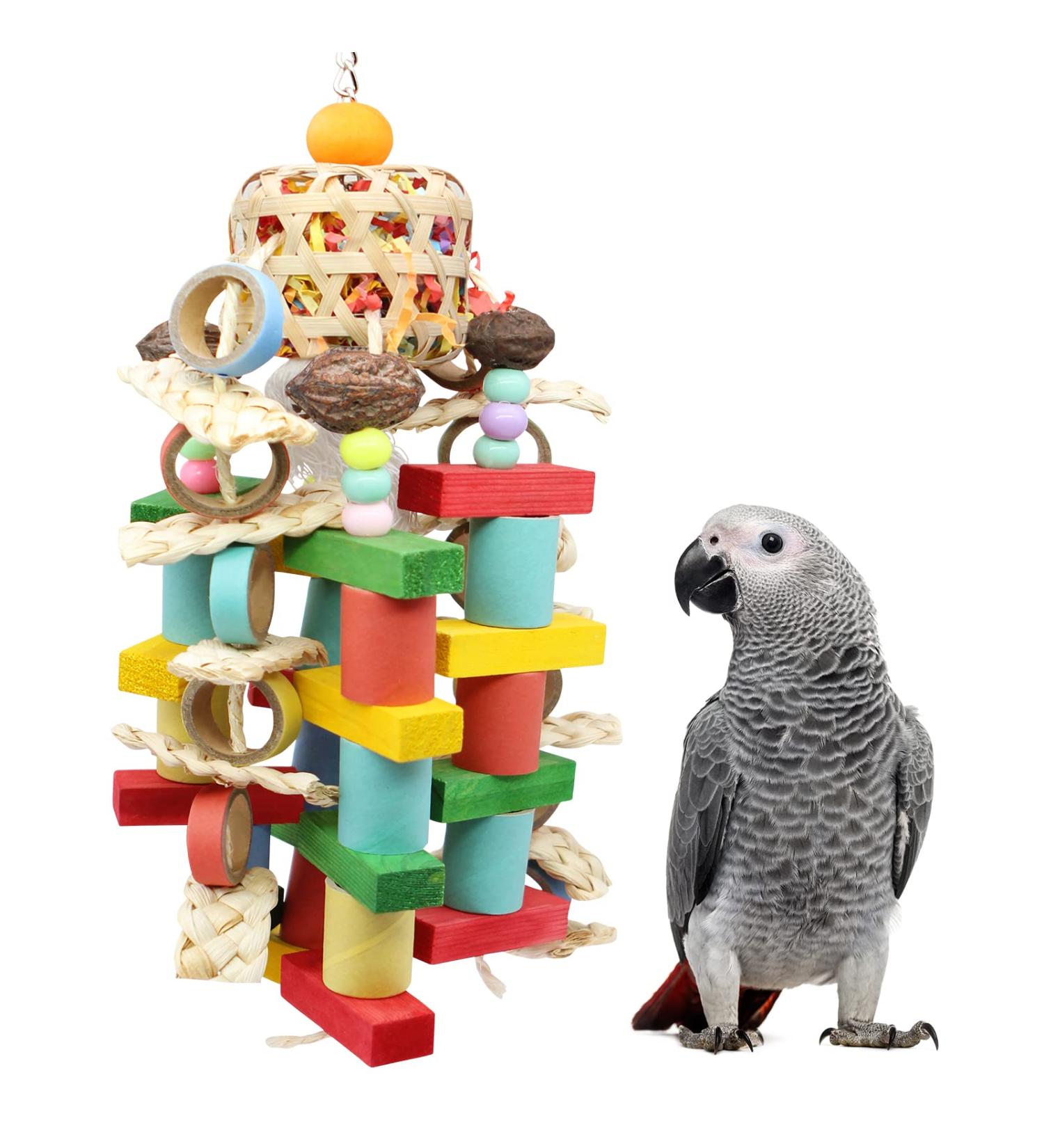 Multi-Colored Parrot Hanging Toys | Chew & Bite Cardboard Accessories for Budgies & Large Birds - M-45cm - Buy Online on GoSupps.com