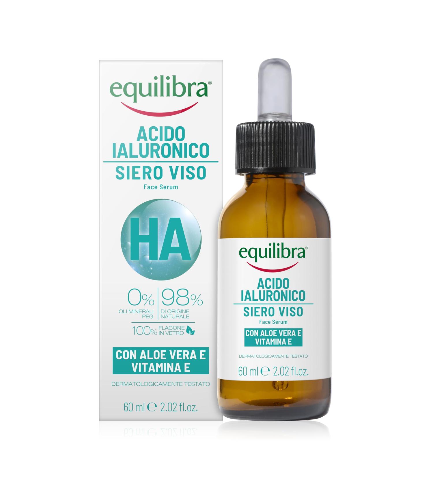 Equilibra Equilibra Hyaluronic Acid Face Serum with Different Molecular Weights 60 ml with Aloe Vera Balance and Vitamin E Easily Absorbed Gel Serum Tested and Suitable for Sensitive Skin