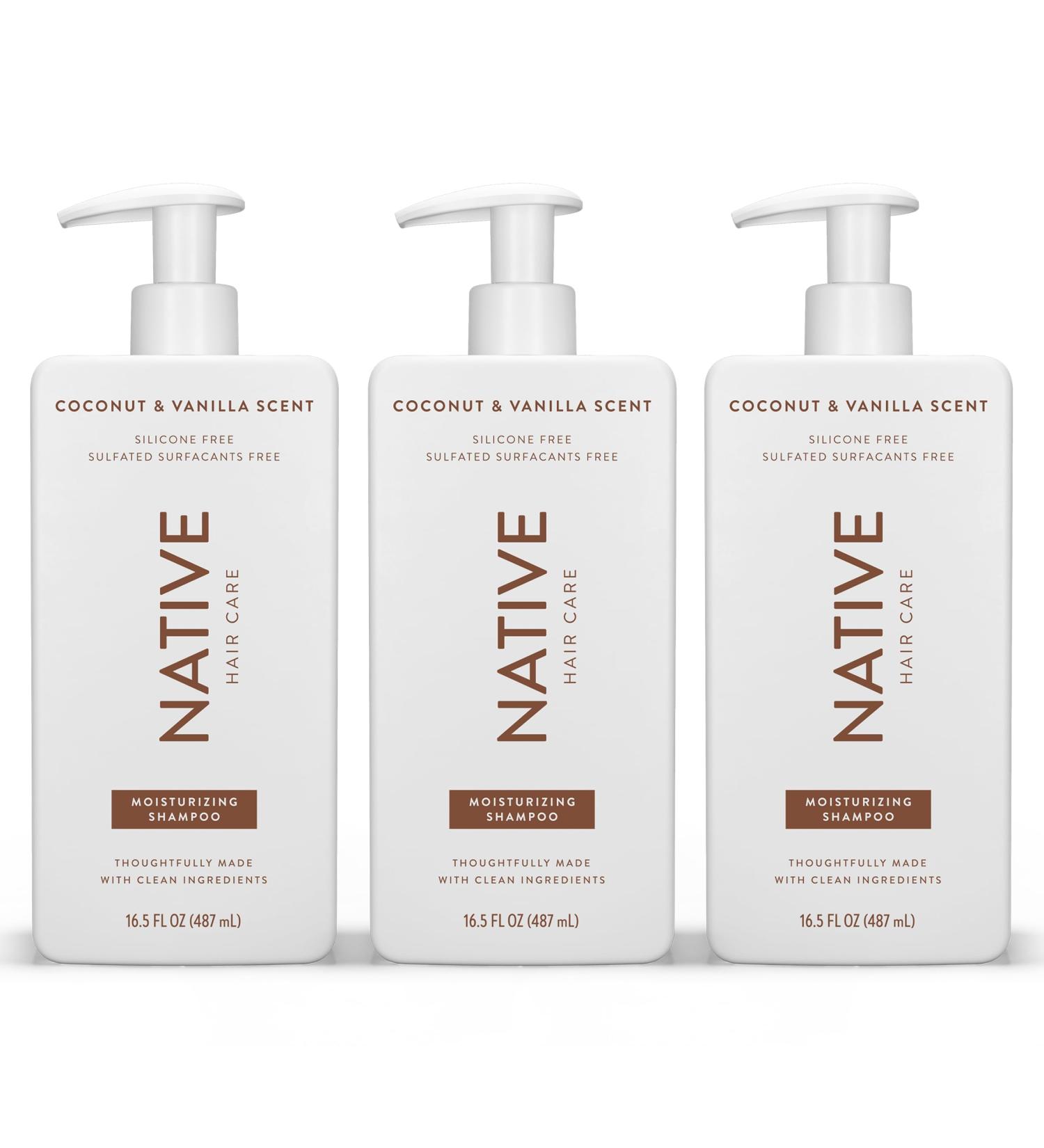 Native Shampoo for women and men without artificial fragrances or mineral oils coconut and vanilla scent moisturizing shampoo gives hair soft healthy shine 3 x 487 ml - Buy Online on GoSupps.com