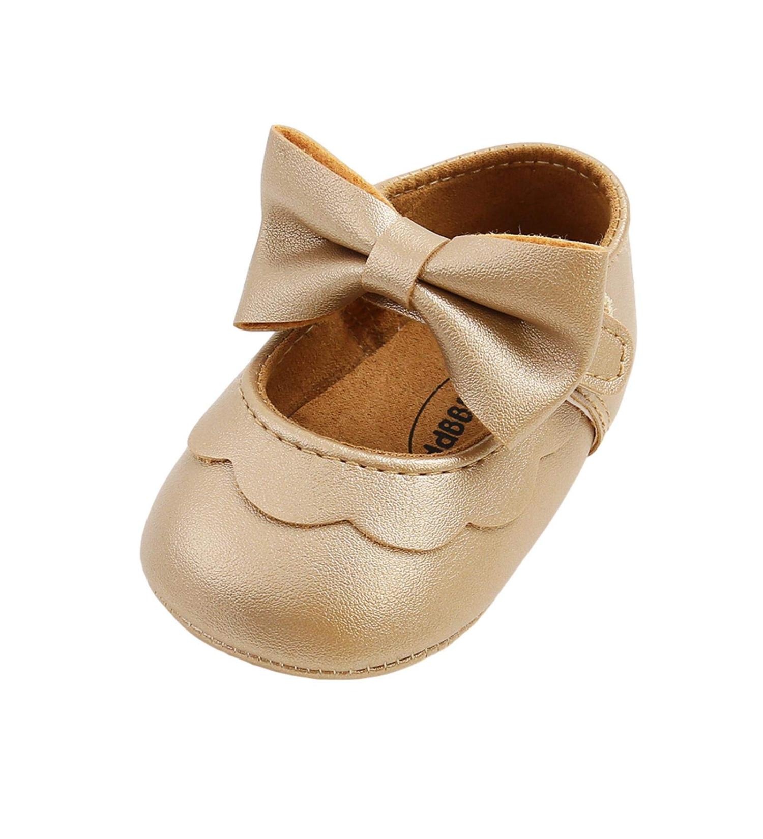 Baby Girls Mary Jane First Walking Shoes | Anti-Slip PU Leather Princess Shoes | Size 6-12 Months | E Gold - Buy Online on GoSupps.com