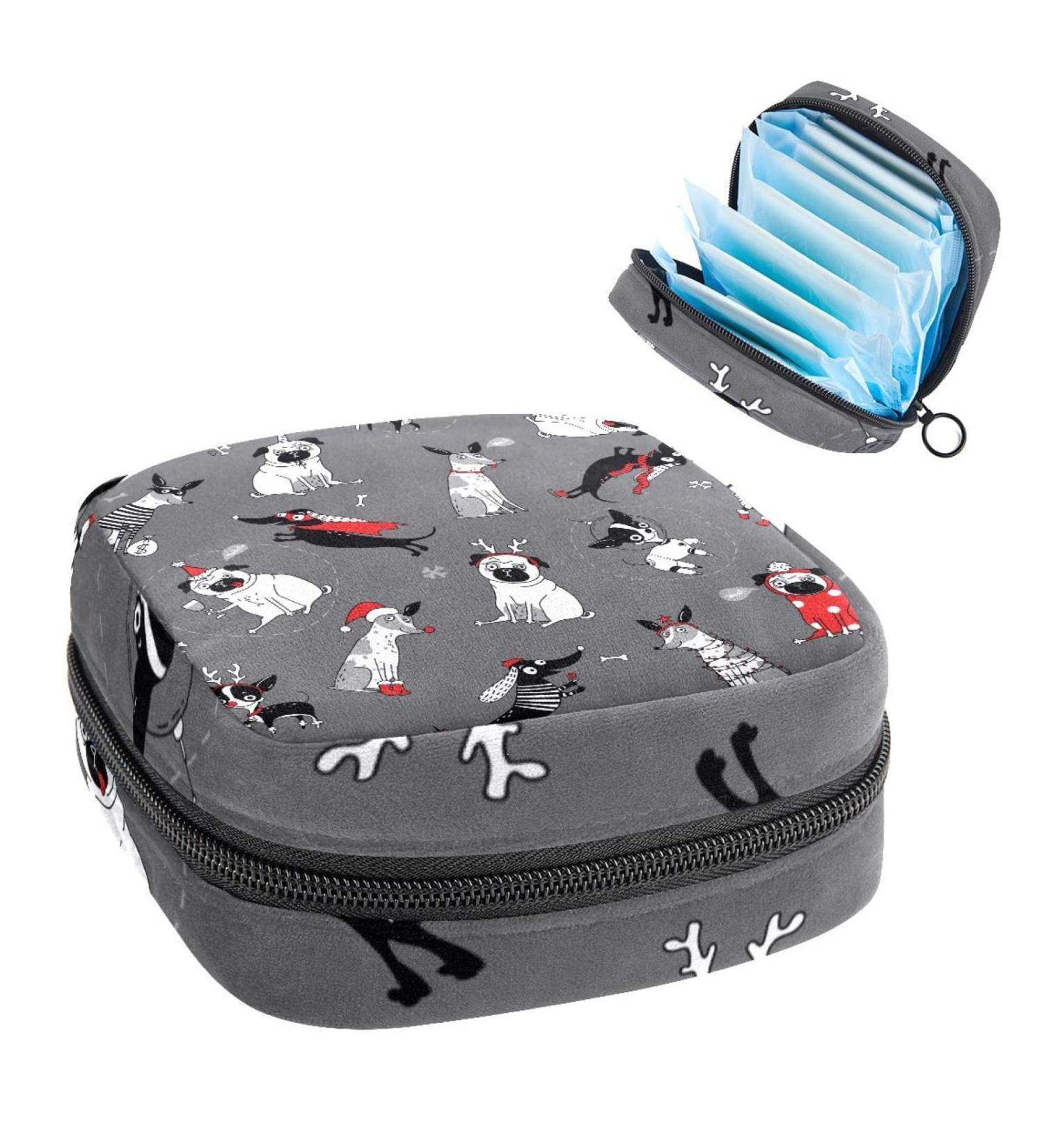 Grey Dog Christmas Hat Sanitary Napkin Storage Bag - Portable Menstrual Cup Pouch for Women & Teens - Multi-Colored (1Pc) - Buy Online on GoSupps.com